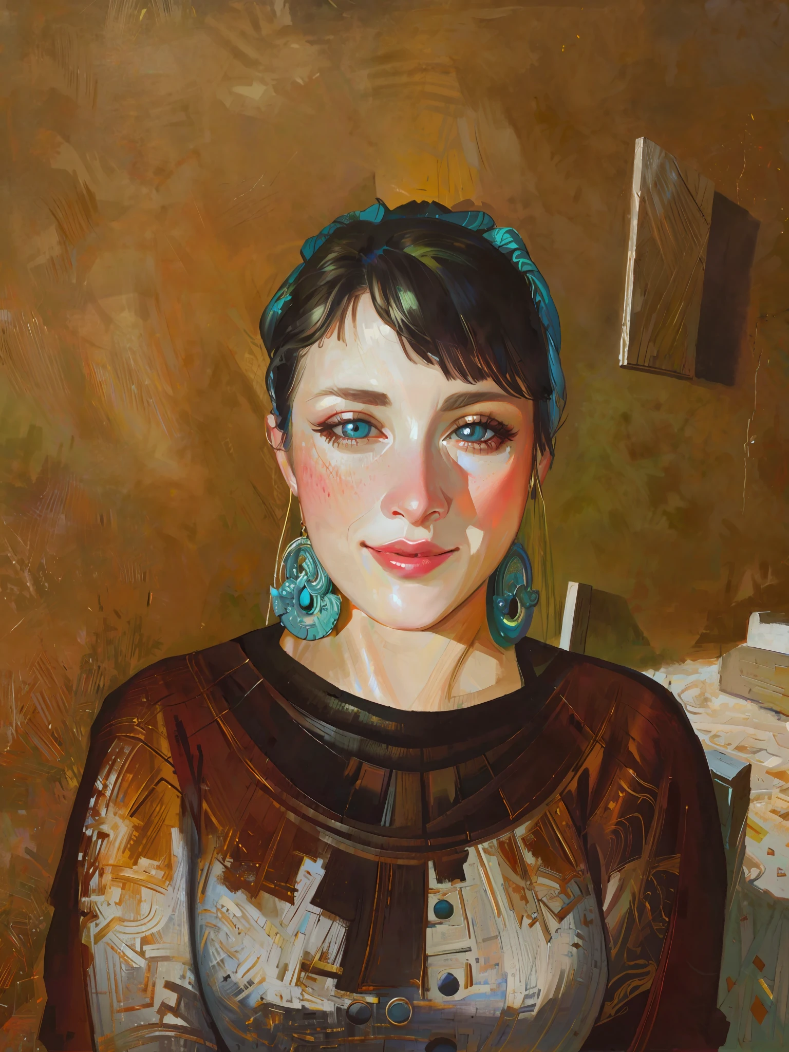 hyper detailed gouache style painting, realistic portrait of a woman, hyper realistic textures, 8k, best quality, masterpiece, smooth shadows, correct anathomy, expressive painting