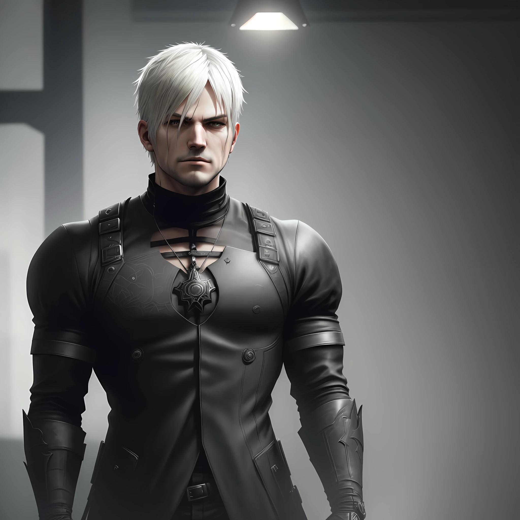 man with black clothing inspired by the game Nier Automata, 4k, high resolution, masterpiece, best quality, sharp focus, (cinematic lighting), [:(detailed face:1.2):0.2]