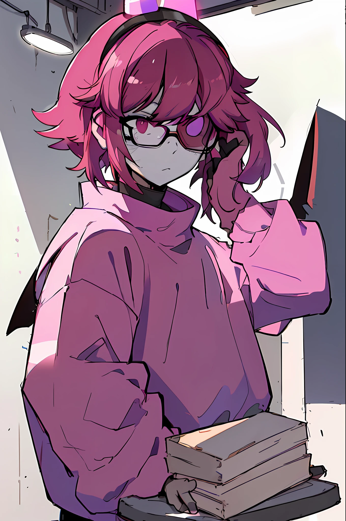 4 cartoon characters, 1st with white horns and pink sweatshirt, 2nd with purple shirt wings ears and red tail, 3rd with a white mask without expression and suit, 4th black hair square glasses and black shirt, art in the style of joshy sly, portrait of a pink gang, cel - shaded art style, official fanart, Shaded Cel!!!, High Quality Fanart, Tyler Jacobson Style, 80s Anime Art Style, Friday Night Funkin, Official Fan Art
