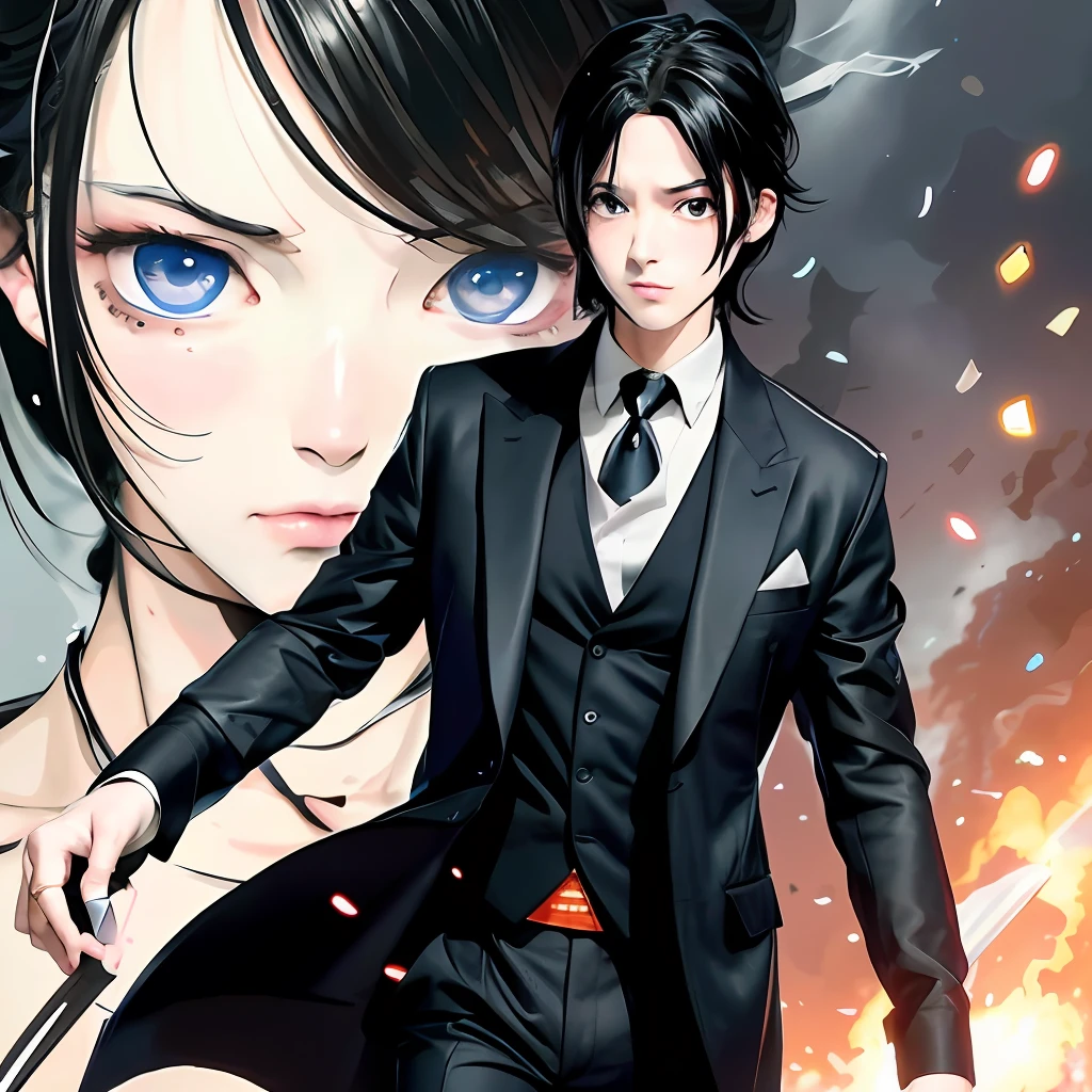 anime man with black hair and blue eyes wearing a suit, an anime drawing inspired by Shingei, trending on pixiv, bauhaus, levi ackerman, portrait of eren yeager, snk, (attack on titans anime), anime handsome man, from attack on titan, eren yeager, made with anime painter studio, realistic anime artstyle，漫画