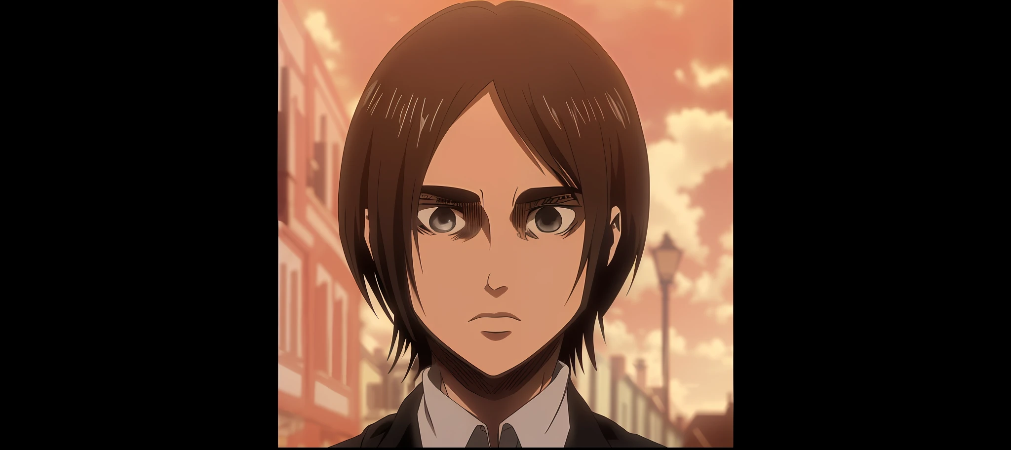 best quality, masterpiece, (realistic: 1.2), 1 man, Eren Jaeger, black jeans, black pants, brown hair, attack on Titan, cold background, black jacket, slim body, high definition, high quality, black clothes