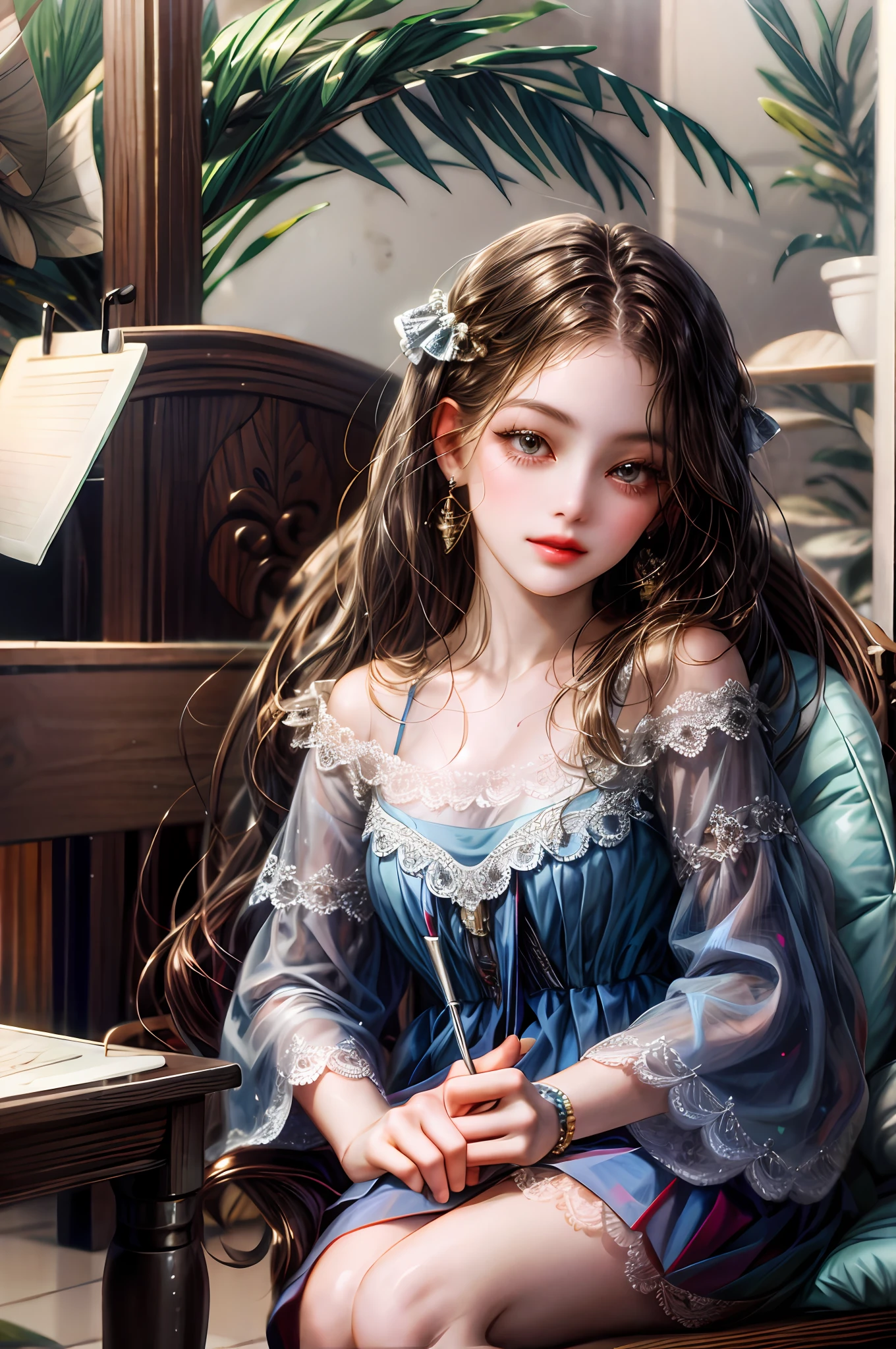 A girl drawing the other who is posing for her