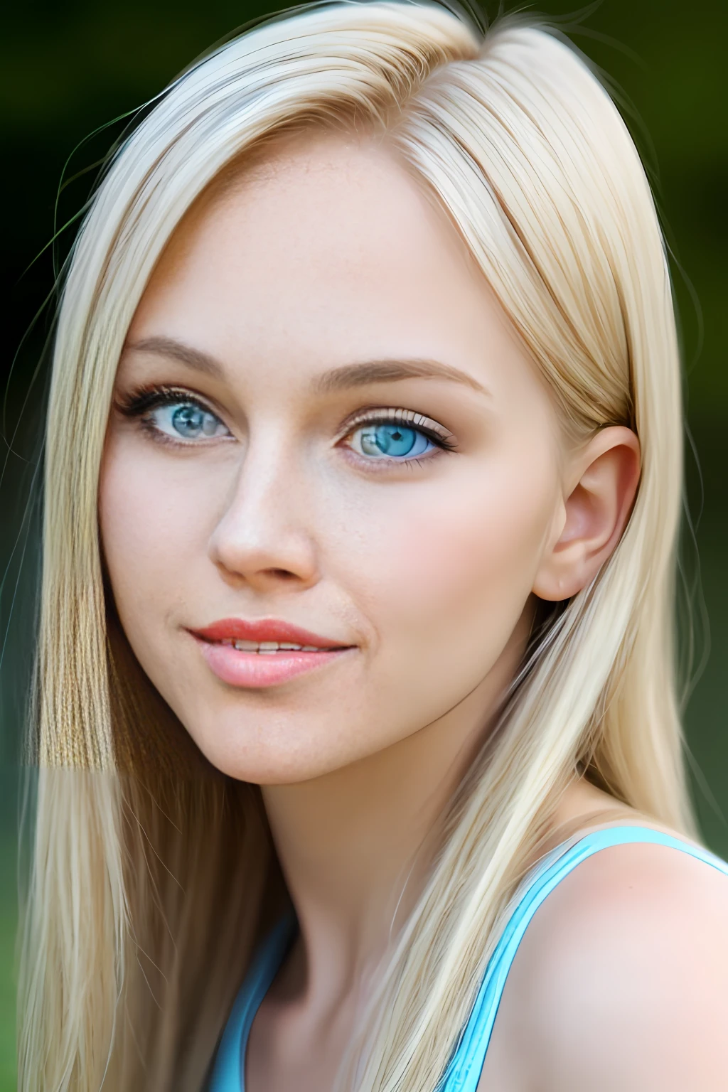 Young blonde face perfect ultra dethadl blue eyes closeup face