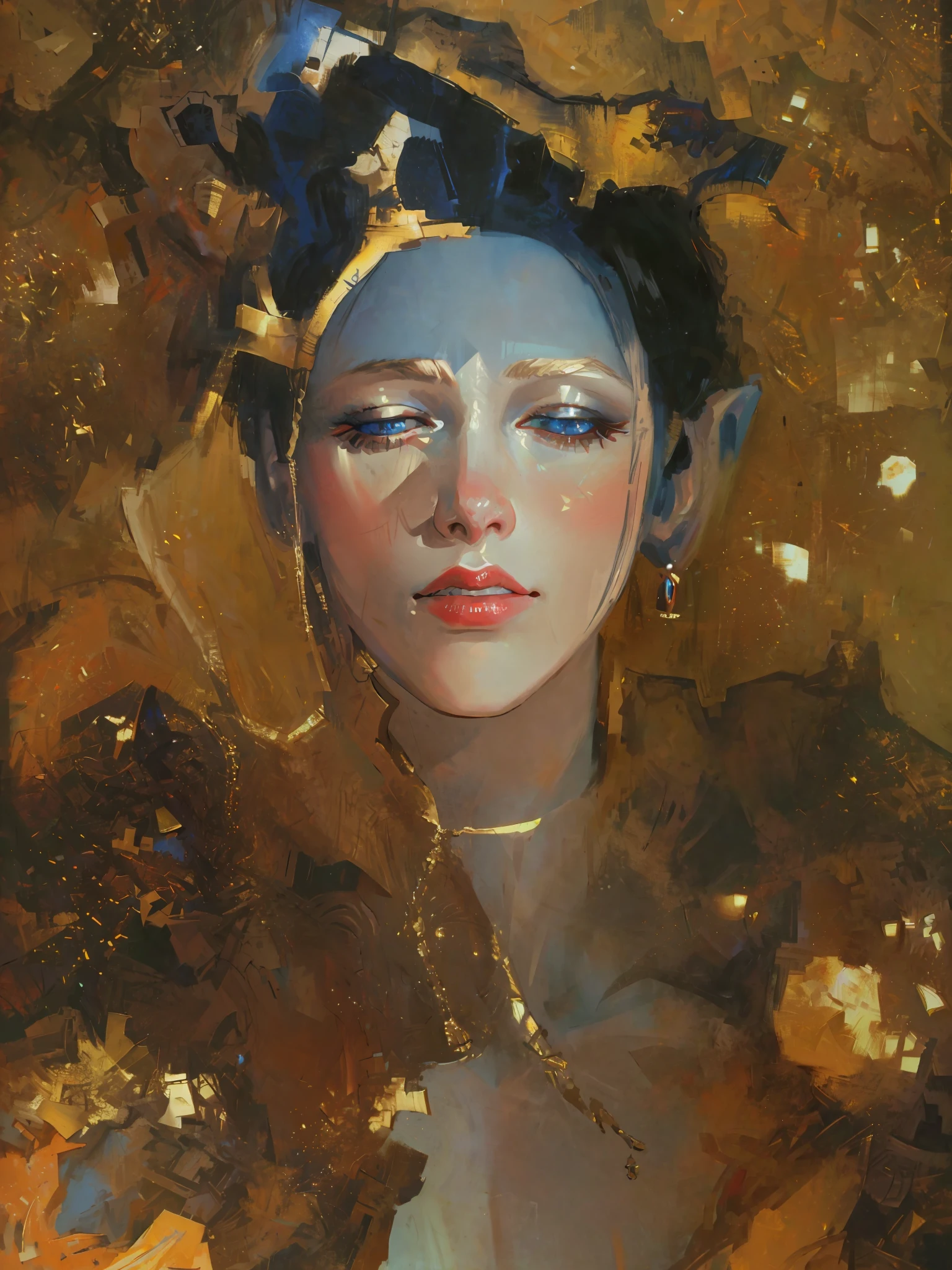 hyper detailed gouache style painting, realistic portrait of gorgeous Tiefling, hyper realistic textures, 8k, best quality, masterpiece, smooth shadows, correct anathomy, expressive painting, magic, obscurity