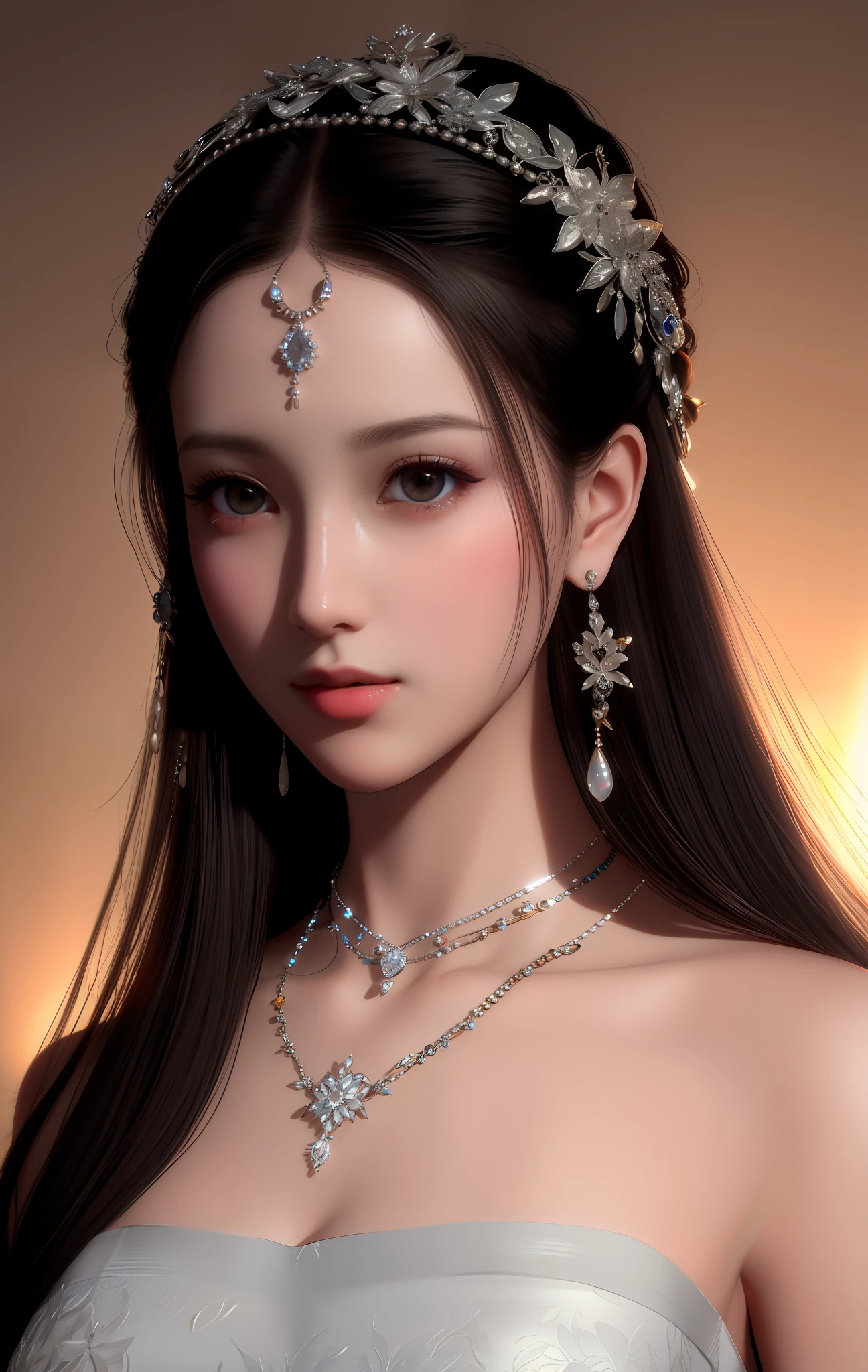 Best Quality, Masterpiece, High Resolution, 1girl, Porcelain Dress, Hair Accessories, Necklace, Jewelry, Beautiful Face, Physically, Tyndall Effect, Realistic, Dark Studio, Rim Lighting, Duotone Lighting, (High Detail Skin : 1.2), 8k uhd, dslr, soft light, high quality, volume light, candid, photo, high resolution, 4k, 8k, bokeh