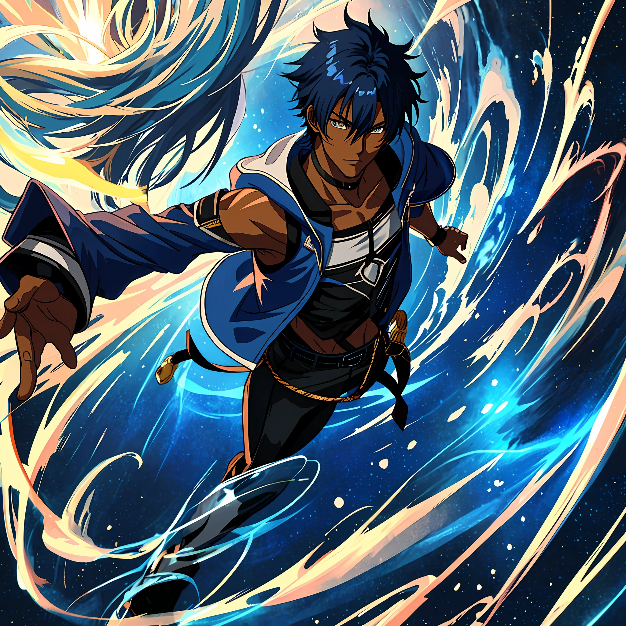 SEXY ANIME MAN, DARK BLUE HAIR, DARK SKIN