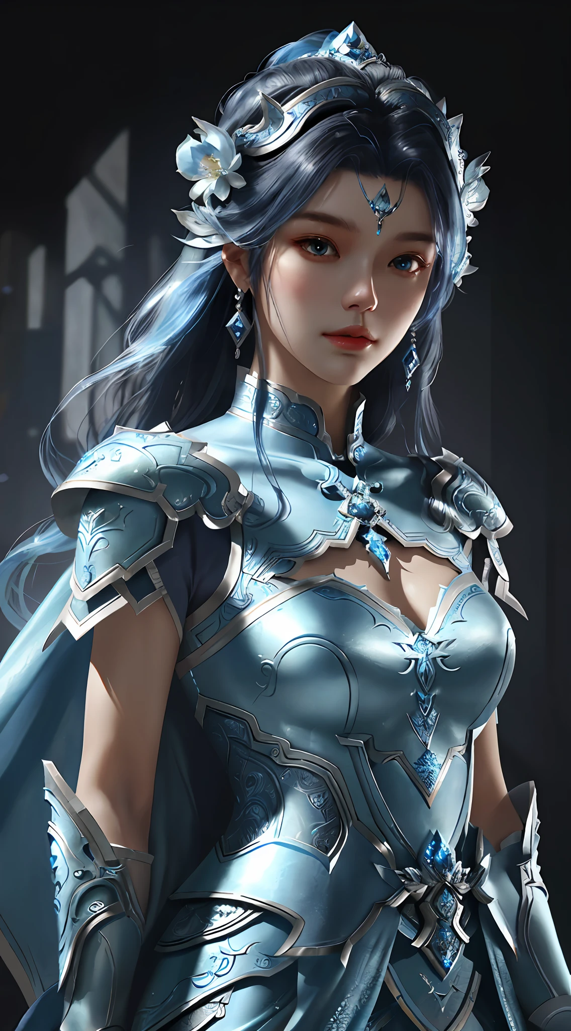a close up of a woman in a silver and blue dress, chengwei pan on artstation, by Yang J, detailed fantasy art, stunning character art, fanart best artstation, epic exquisite character art, beautiful armor, extremely detailed artgerm, detailed digital anime art, artgerm on artstation pixiv, armor girl