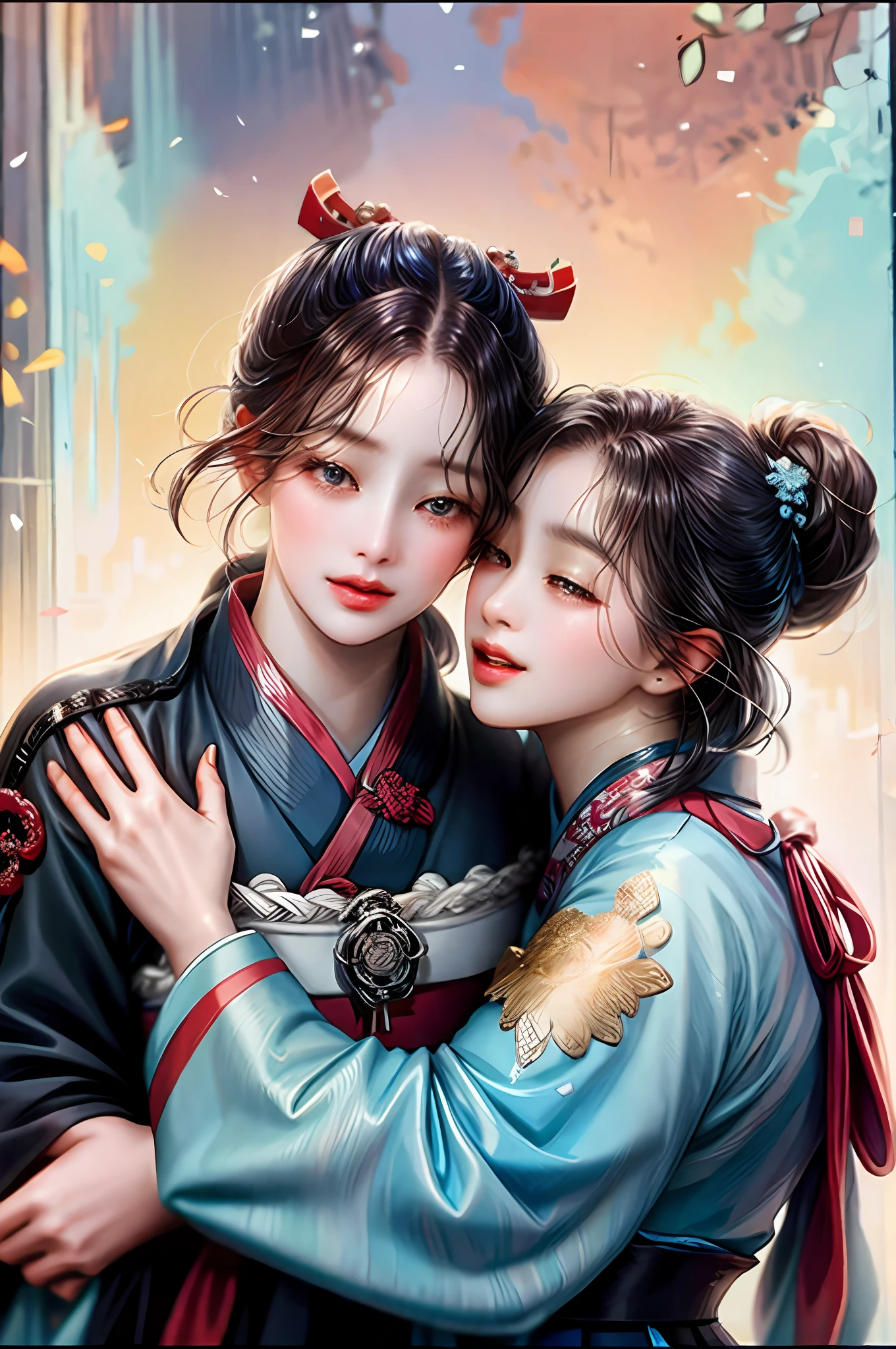 Two Joseon era girls kissing, lesbian couple