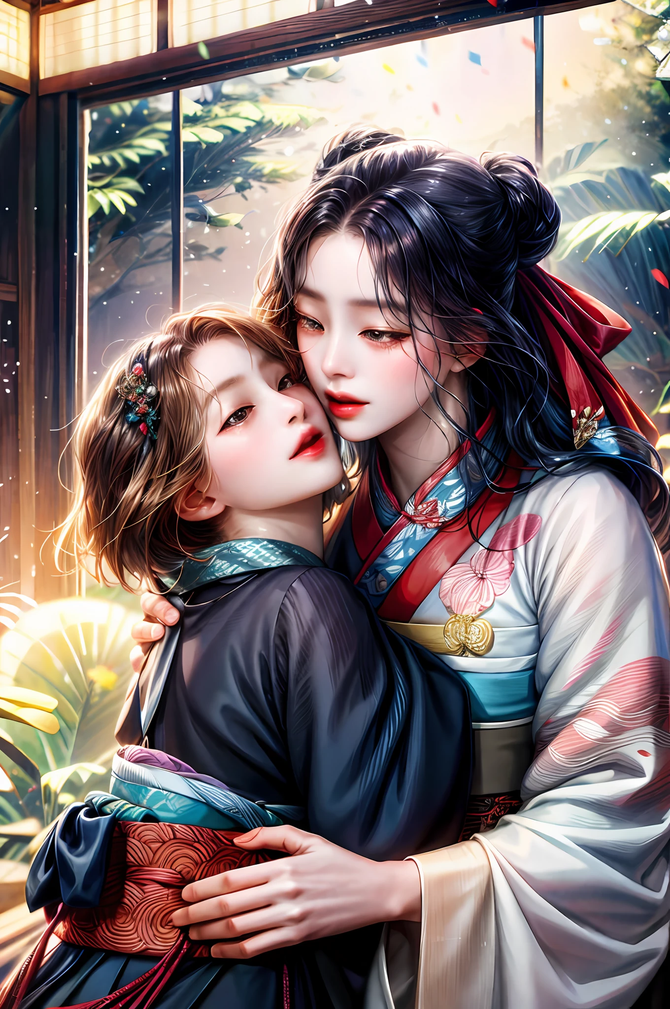 Two Joseon era girls kissing, lesbian couple