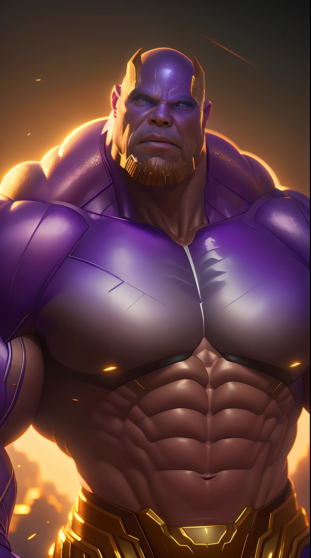 Cinematic soft lighting illuminates a stunningly detailed and ultra-realistic thanos super strong, muscular, that is trending on ArtStation. Octane is the perfect tool to capture the softest details of this 16k photography masterpiece