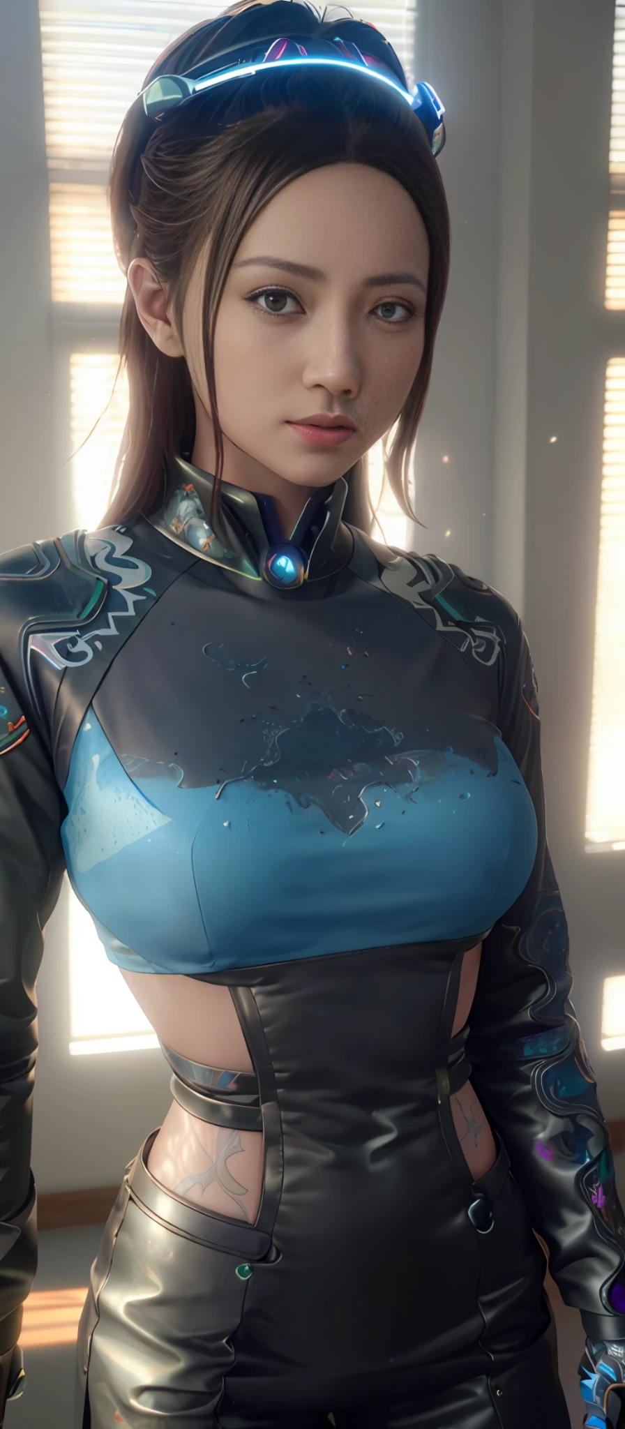 ((Best quality)), ((masterpiece)), (detailed:1.4), 3D, an image of a beautiful cyberpunk female,HDR (High Dynamic Range),Ray Tracing,NVIDIA RTX,Super-Resolution,Unreal 5,Subsurface scattering,PBR Texturing,Post-processing,Anisotropic Filtering,Depth-of-field,Maximum clarity and sharpness,Multi-layered textures,Albedo and Specular maps,Surface shading,Accurate simulation of light-material interaction,Perfect proportions,Octane Render,Two-tone lighting,Wide aperture,Low ISO,White balance,Rule of thirds,8K RAW,CircuitBoardAI,