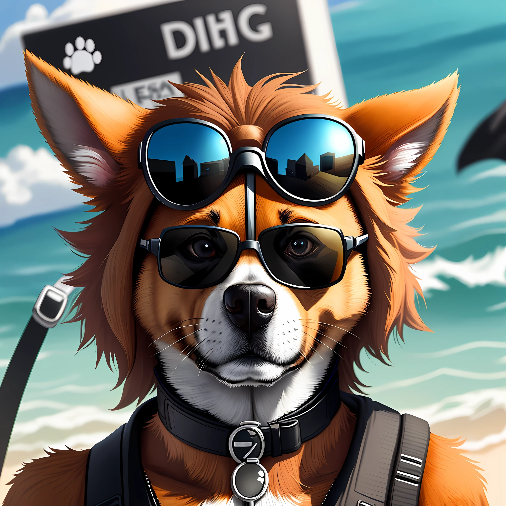 Dog head with sunglasses, pixel style