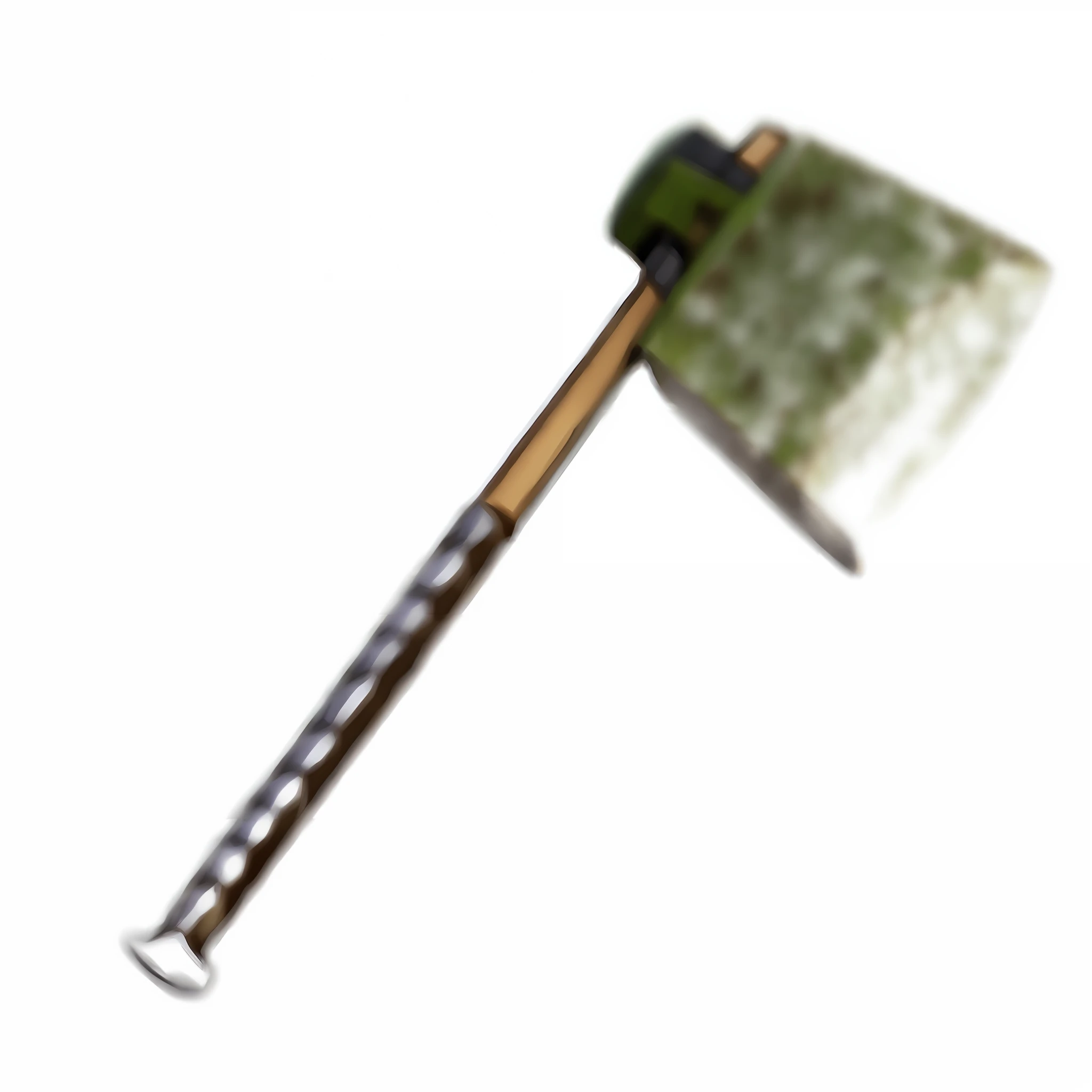 there is a small green and white flag on a stick, hi-tech hatchet, giant axe, an axe elemental, hammer weapon, battleaxe, rpg item, battle axe, pickaxe, giant hammer, axe, with leviathan axe, battlehammer, dwarven weapon, cleaver, mjolnir, big hammer, item art