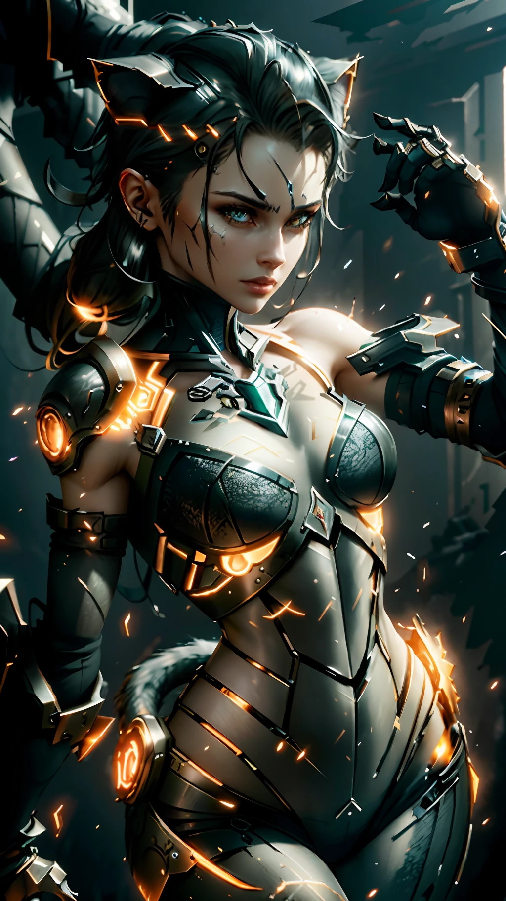 a beautiful kitten made of metal, (cyborg:1.1), ([tail | detailed wire]:1.3), (intricate details), hdr, (intricate details, hyperdetailed:1.2), cinematic shot, vignette, centered,rendered in Unreal Engine, peeled ceilings, broken slabs, steel bars between cracks, realistic material details, extreme details, hyper-realistic materials, photos of internal ruins, Unreal Engine rendering concept art, broken walls, Unreal Engine art,  dramatic lighting. Concept art, rendered in Unreal 5, ((Unreal Engine)), Unreal Engine Art 5