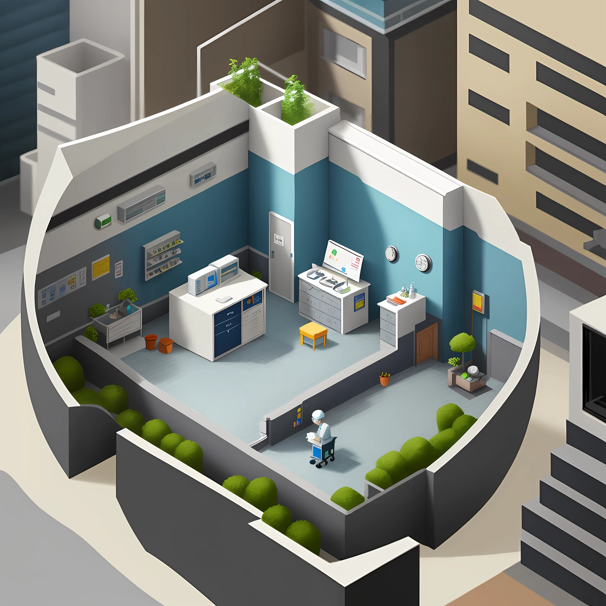 isometric hospital with doctor future