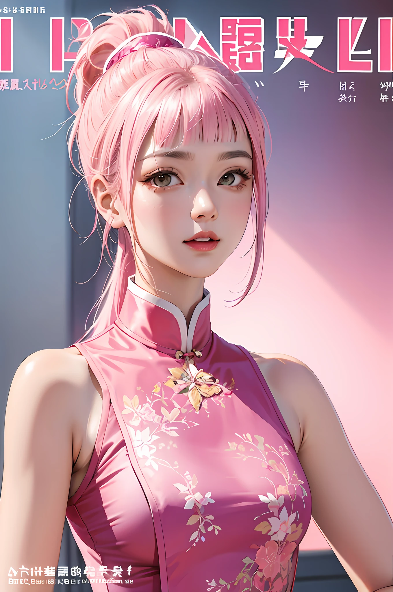 Bangs, blunt bangs, pink color