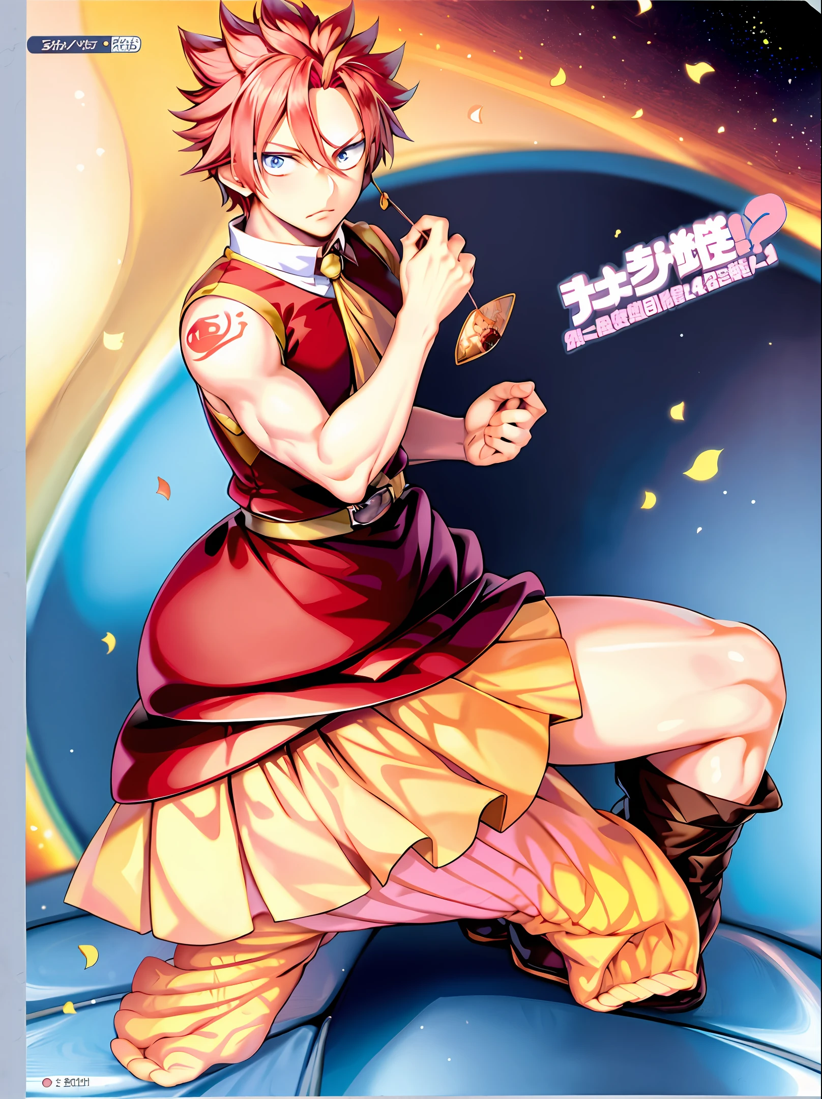 Book cover, cupkace, 2d, anime style, manhwa style, book cover with candy confectionery drawing, the attendant who appears on the cover is a red-haired boy and I'm with blue eyes, handsome equal male protagonist of romance, (1boy), with confectionery uniform