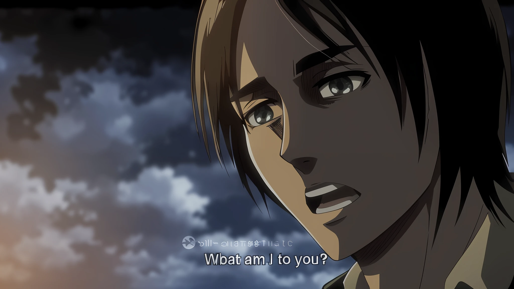 best quality, masterpiece, (realistic: 1.2), 1 man, Eren Jaeger, black jeans, black pants, brown hair, attack on Titan, cold background, black jacket, slim body, high definition, high quality, black clothes