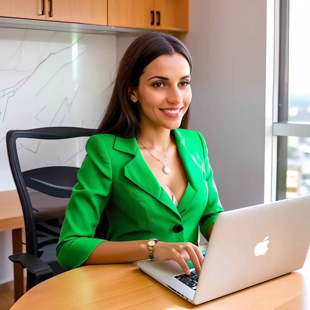 Brazilian woman using laptop sitting at table