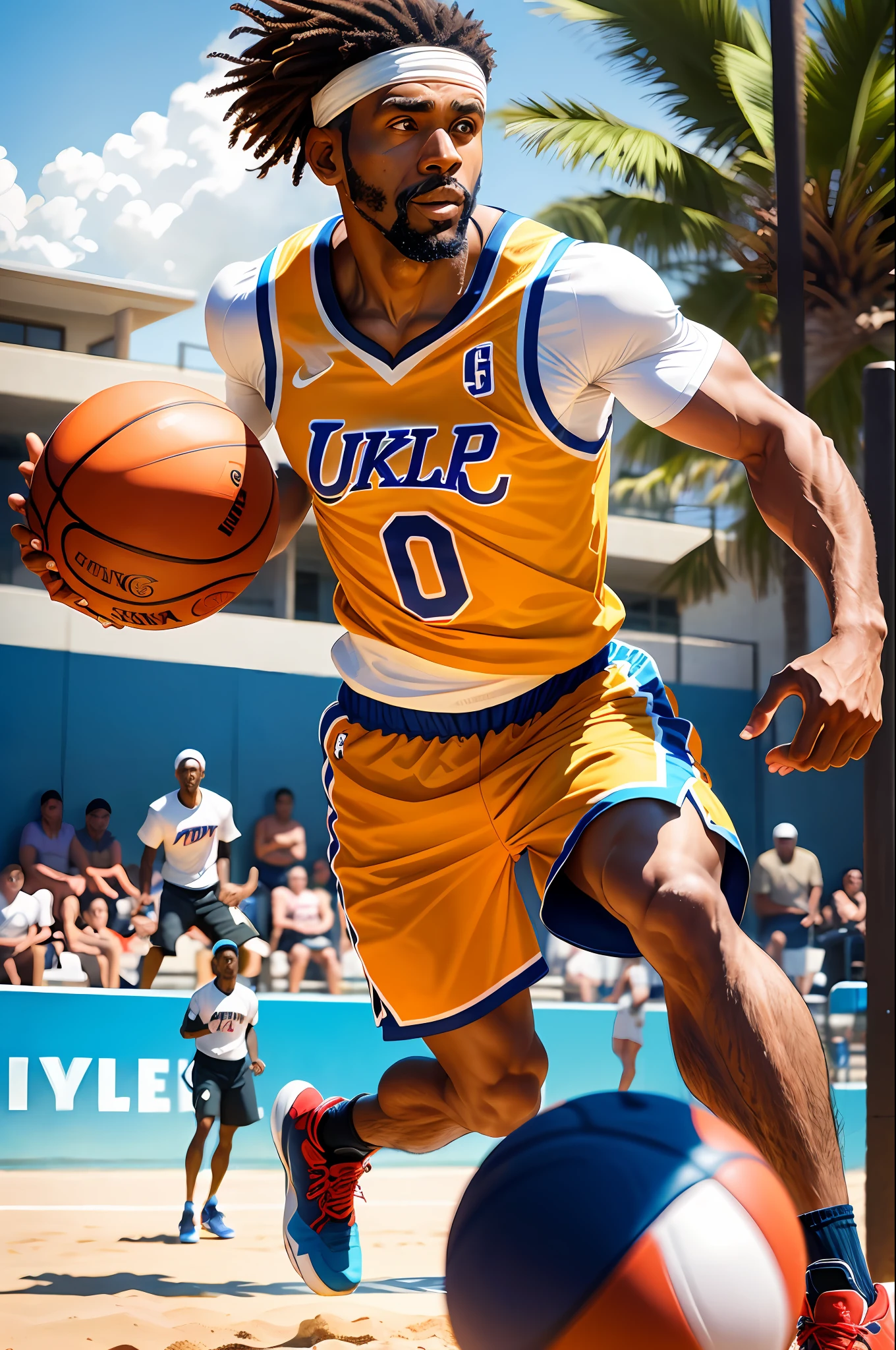 Uncle Drew, street basketball, change over, swing, dunk, beach,