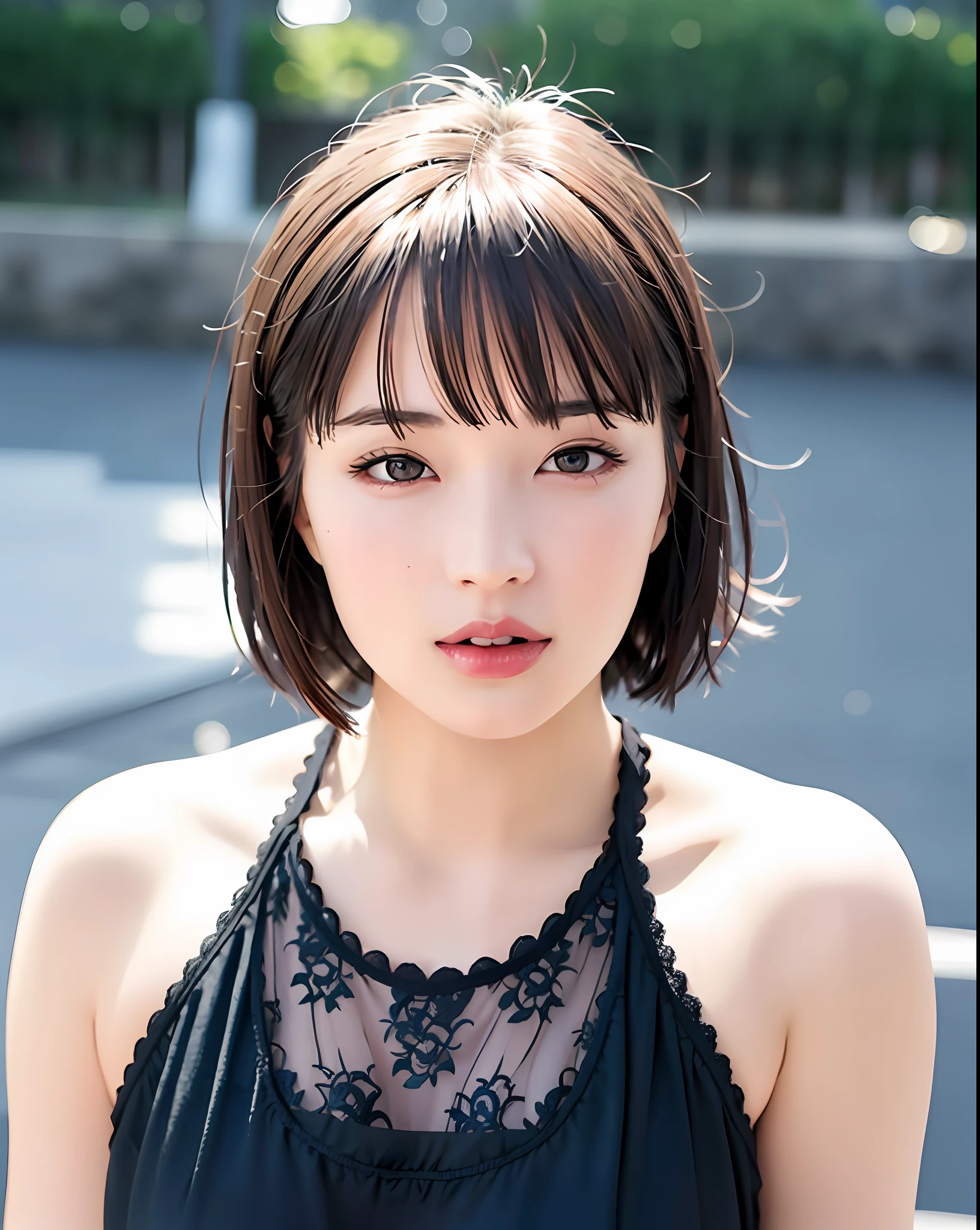 Top Quality, Photorealistic, 8K, High Definition, 1 Girl, Women, (Exposure: 1.6), Gorgeous, (Upper Body 1.5, Big: 1.8)), (Lace Lingerie))), (Short Bob P: 1.8, Parted Bangs: 1.6), Watch Viewer, (1 Girl's EyesViewer: 1.6), Photorealistic, (Bokeh), (Floating Hair, Lips, Open Mouth: 1.43) ), gorgeous, pureerosface_v1: 1,