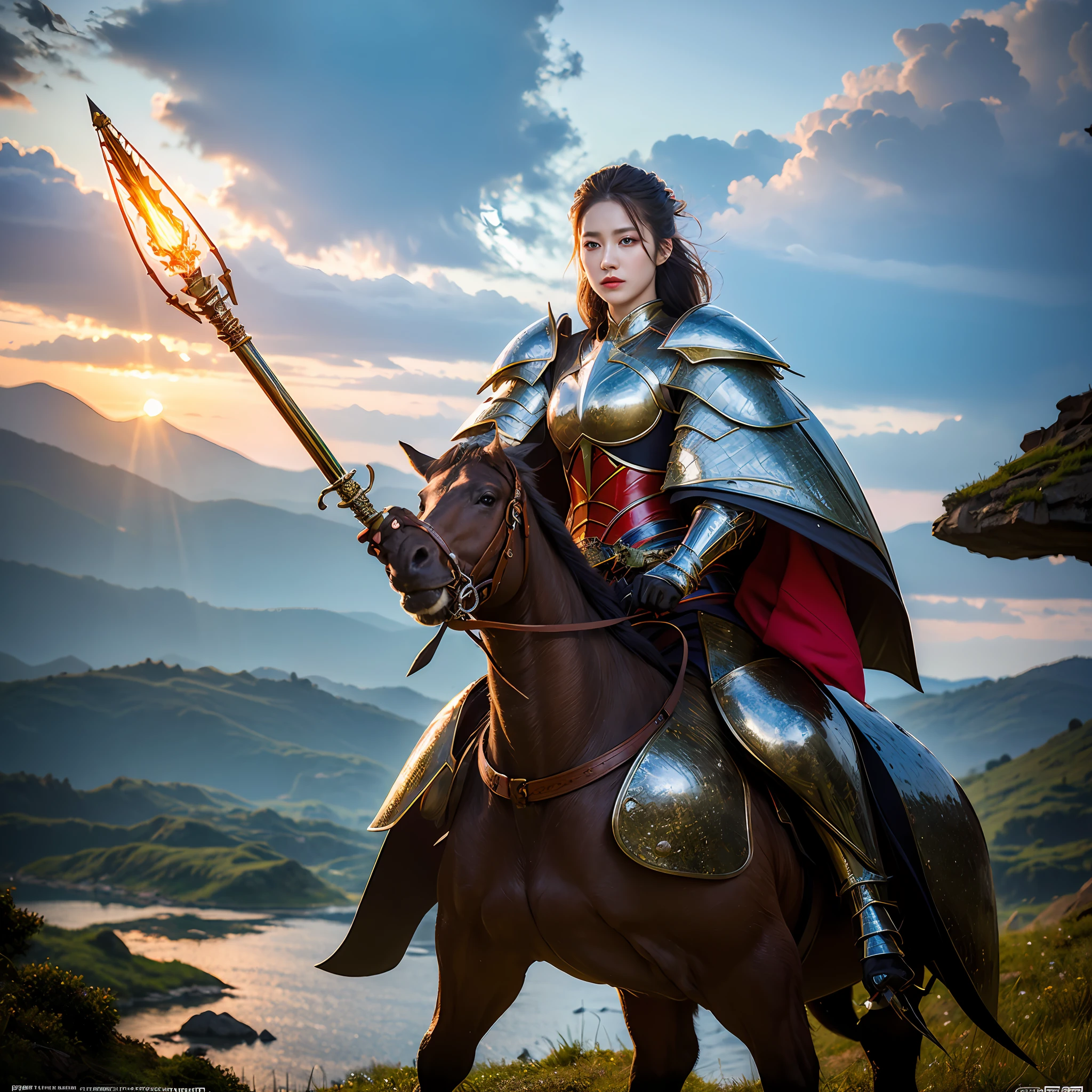 ((masterpiece, highest quality)), (photorealistic photo: 1.4), professional lighting, physically based rendering, super high resolution, beautiful woman, big, dragon knight, spear,1 person,
