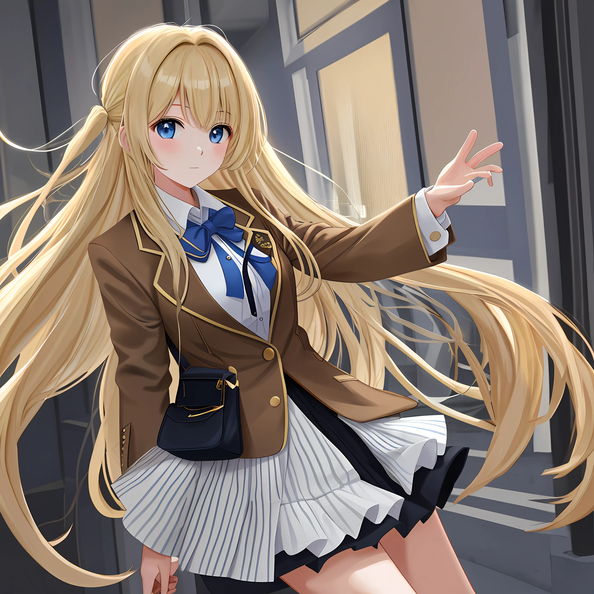 Girls Long Hair Blonde School Uniform Blazer Best Quality High Resolution Masterpiece Cute