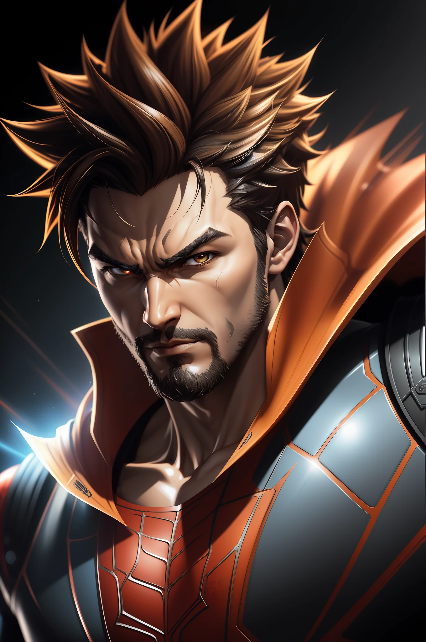 (Award Winning Digital Artwork:1.3) of (Sketch:1.3),(Energetic:1.3) Spidey, Goku,CGSociety,ArtStation,(Saturated:1.3),(close portrait:1.3),(burly :1.4),(beautiful:1.4),(attractive:1.3),handsome,calendar pose,perfectly detailed eyes,studio lighting,thematic background