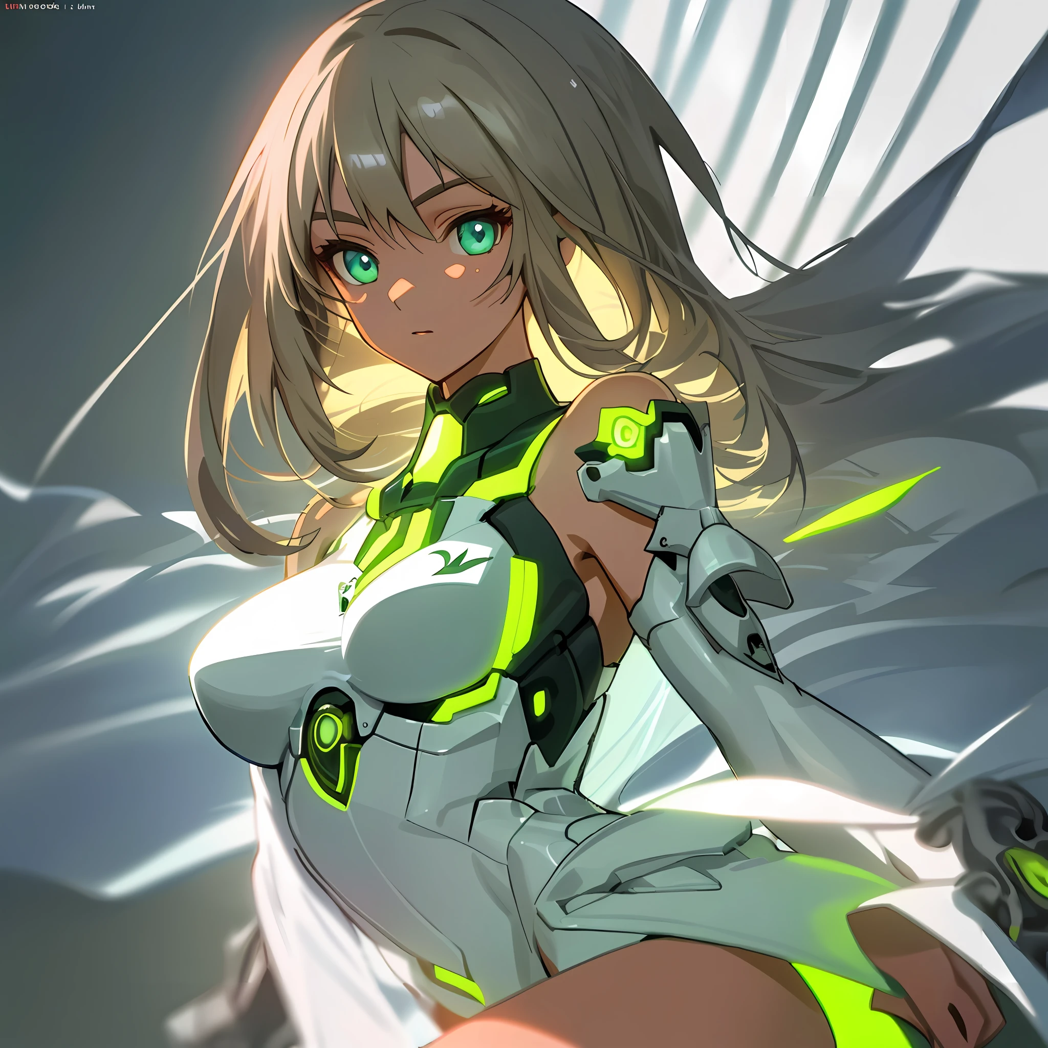 Volumetric lighting, better shadows, shallow depth of field, portrait of an incredibly beautiful girl, masterpiece, best quality, a girl, neon green eyes, detailed eyes, detailed face, detailed shoulders, detailed hands, medium breasts, detailed breasts, marked abdomen, detailed abdomen, medium thighs, detailed thighs, school clothes, , (highest quality, amazing details: 1.25), (only: 1.3), ultra detailed, illustration,