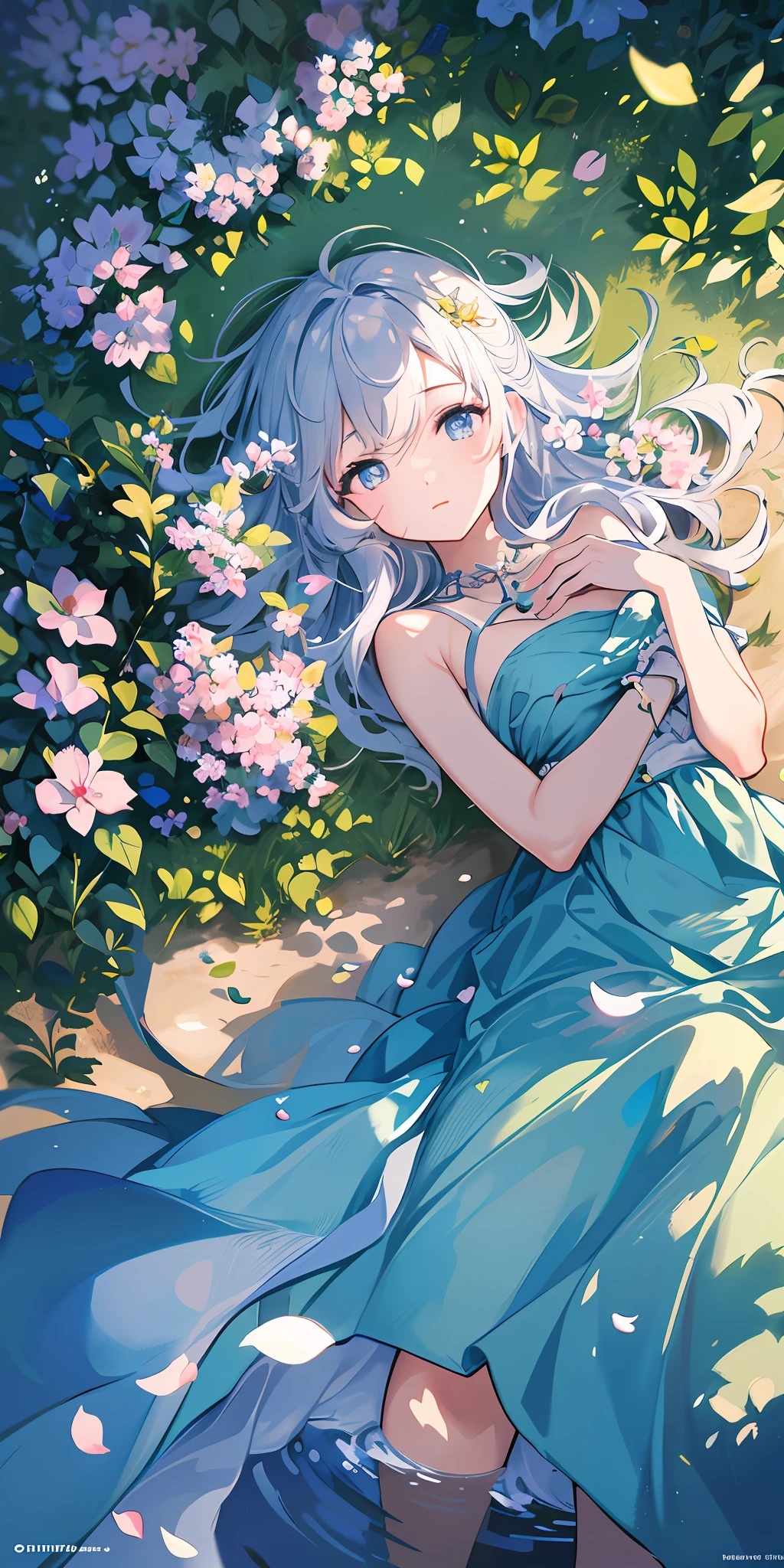 Masterpiece, best quality, (very detailed CG unity 8k wallpaper) (best quality), (best illustration), (best shadows) Nature', blue sea,delicate leaves petals of various colors falling in the air light Tracking, super detailed --auto