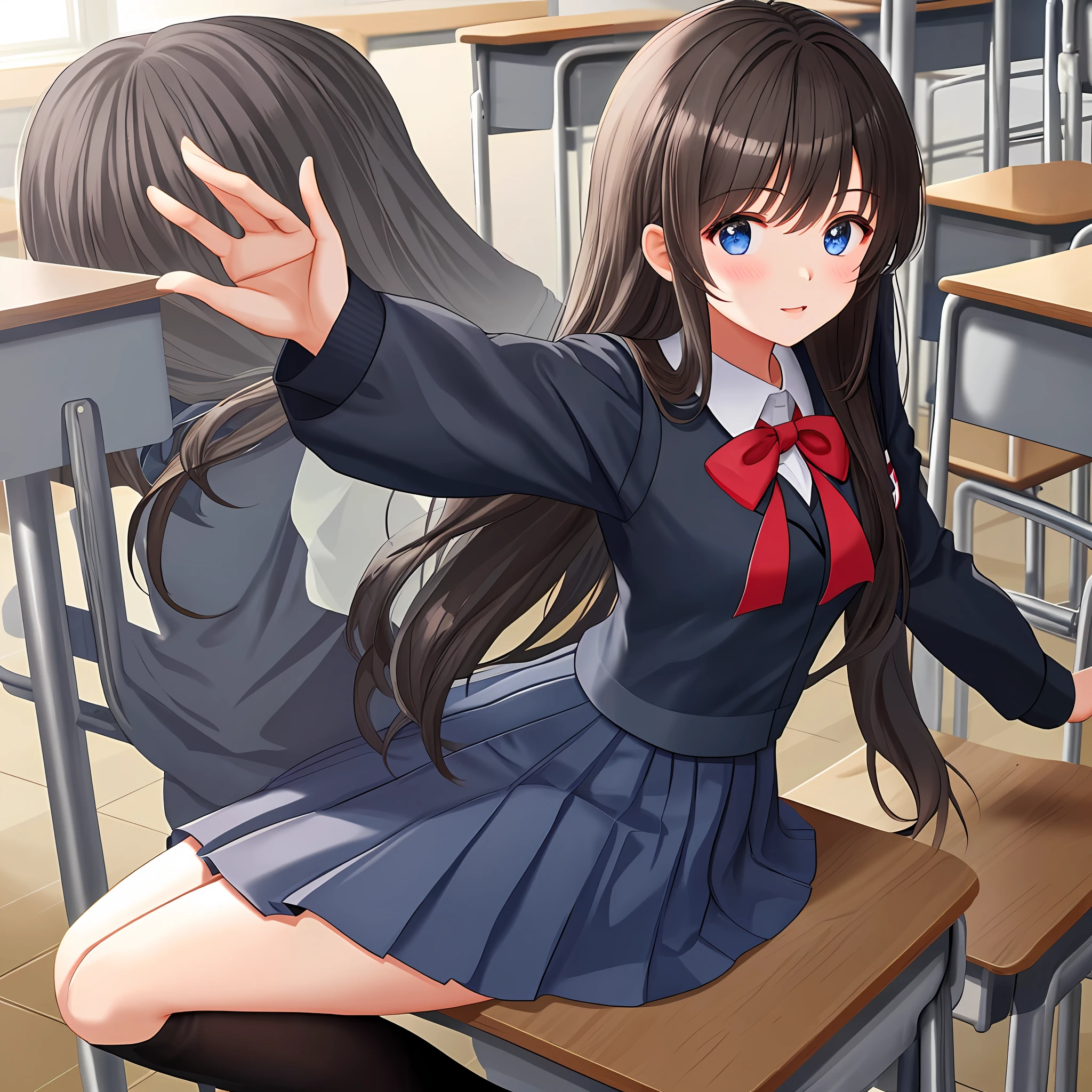 1 Girl Long Hair Uniform School Classroom