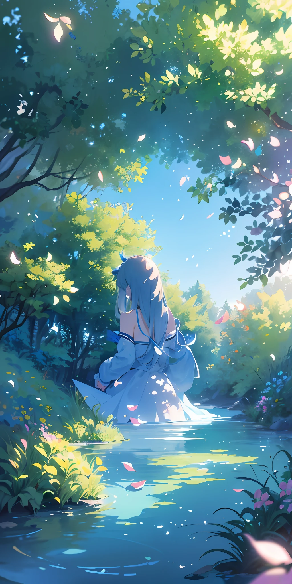 Masterpiece, best quality, (very detailed CG unity 8k wallpaper) (best quality), (best illustration), (best shadows) Nature', blue sea,delicate leaves petals of various colors falling in the air light Tracking, super detailed --auto