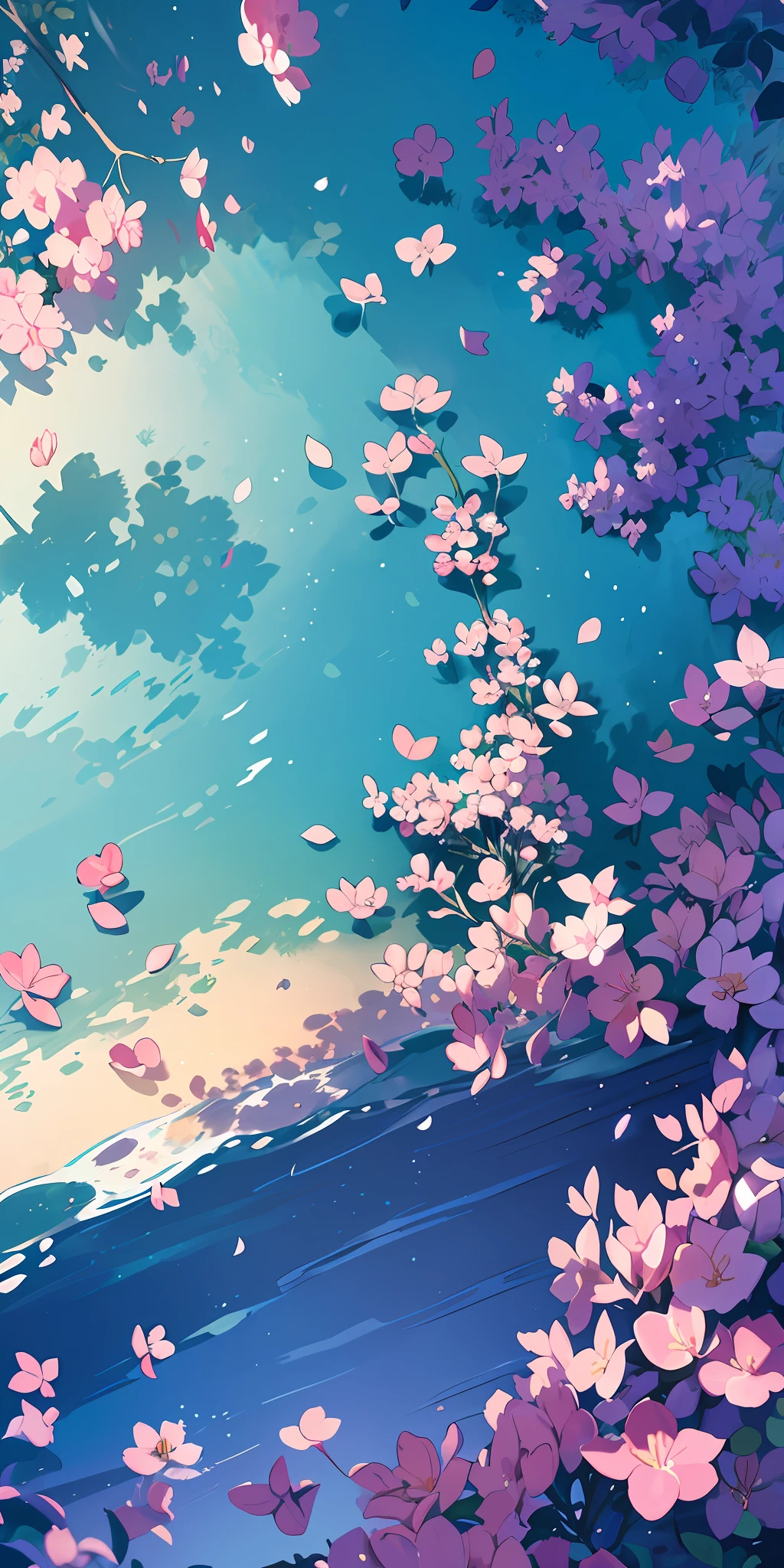 Masterpiece, best quality, (very detailed CG unity 8k wallpaper) (best quality), (best illustration), (best shadows) Nature&#39, blue sea,delicate leaves petals of various colors falling in the air light Tracking, super detailed --auto