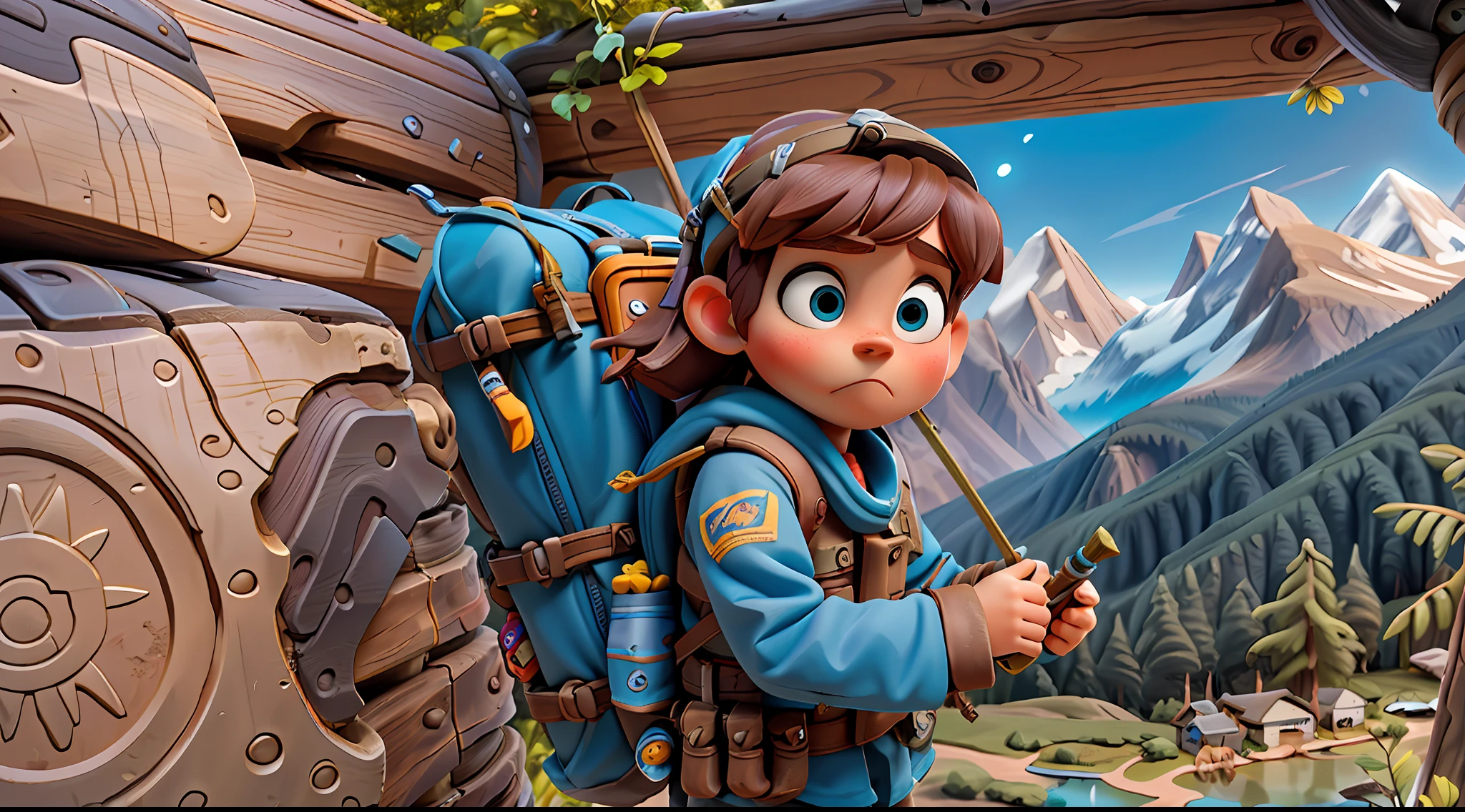 masterpiece, high quality best quality, close up, full body, little boy adventurer, adventure, explorer, outdoors, nature, hiking, backpacking, camping, mountains, forest, wilderness, curiosity, exploration, journey, discovery, travel, wanderlust, adventure, trailblazer, young, energetic, active, fearless, brave, curious, imaginative, creative, indie, outdoors, nature lover, discovery, thrill-seeking, childish, playful, free spirit, rugged, wilderness explorer, young adventurer, Backpackers, explorers in training, adventurers, outdoor enthusiasts.