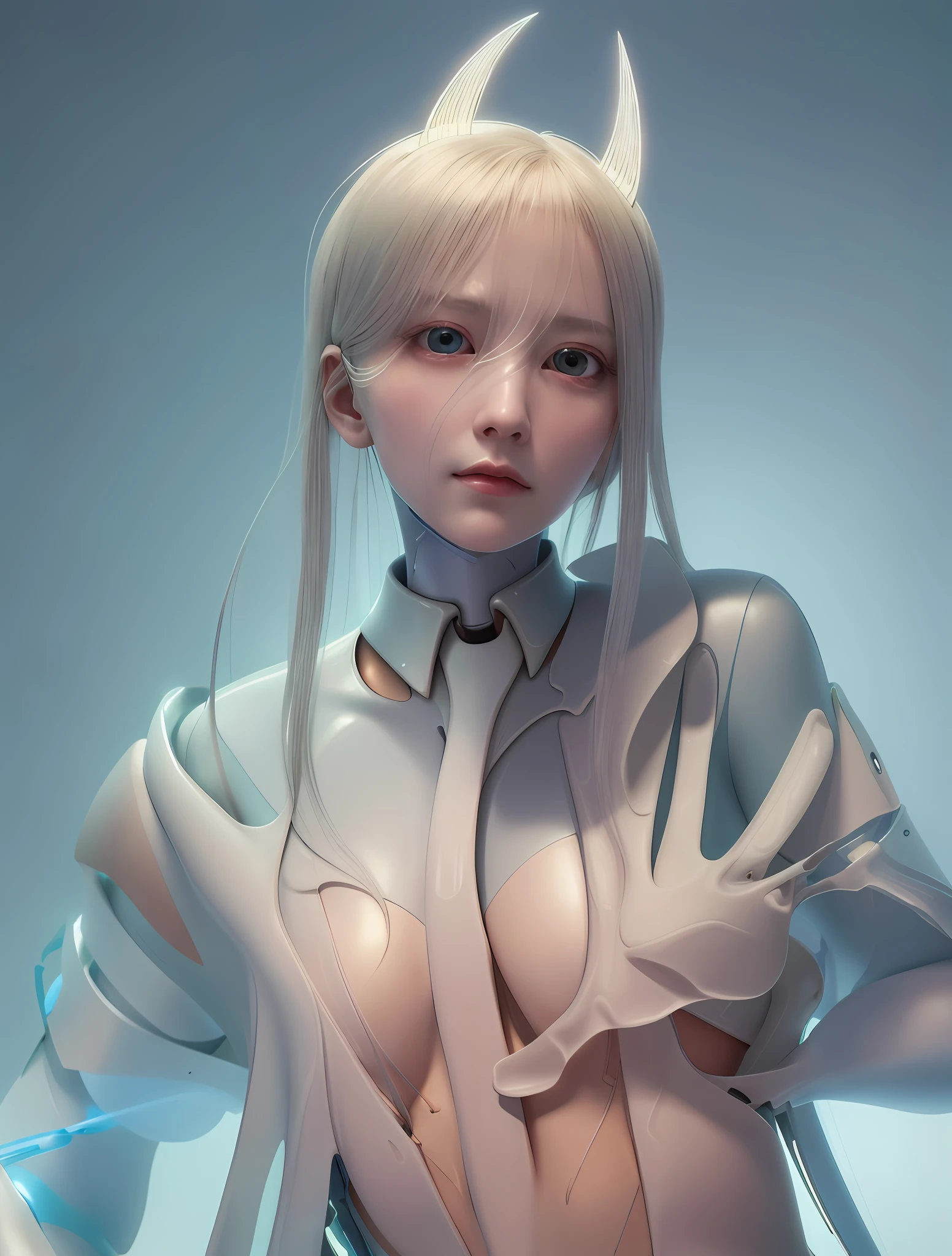 complex 3d render ultra detailed of a beautiful porcelain profile woman android face, cyborg, robotic parts, 150 mm, beautiful studio soft light, rim light, vibrant details, luxurious cyberpunk, lace, hyperrealistic, anatomical, facial muscles, cable electric wires, microchip, elegant, beautiful background, octane render, H. R. Giger style, 8k, best quality, masterpiece, illustration, an extremely delicate and beautiful, extremely detailed ,CG ,unity ,wallpaper, (realistic, photo-realistic:1.37),Amazing, finely detail, masterpiece,best quality,official art, extremely detailed CG unity 8k wallpaper, absurdres, incredibly absurdres, , robot, silver halmet, full body, sitting