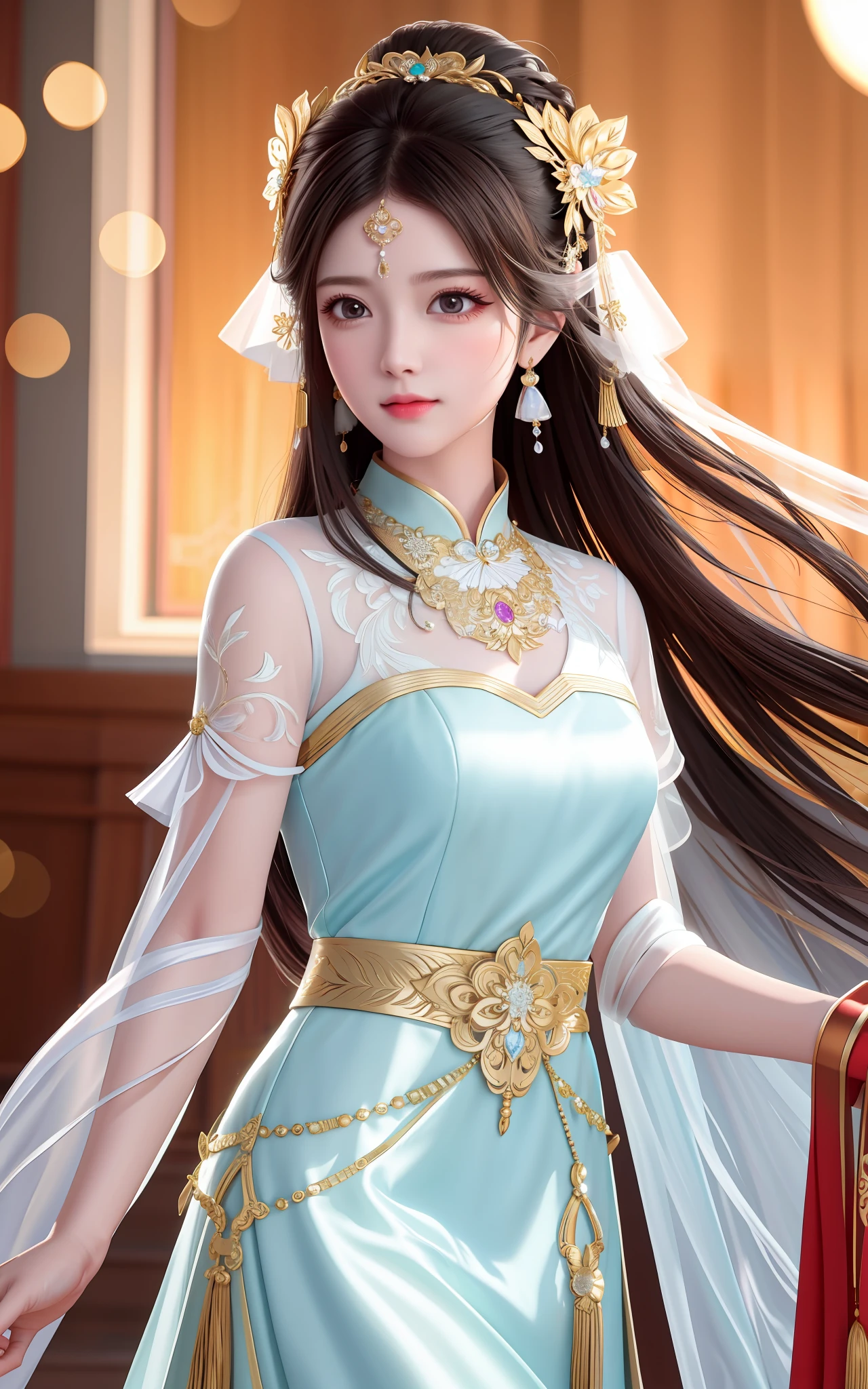 best quality, masterpiece, highres, 1girl,china wedding  dress,hair ornament,necklace, jewelry,Beautiful face,upon_body, tyndall effect,photorealistic, dark studio, rim lighting, two tone lighting,(high detailed skin:1.2), 8k uhd, dslr, soft lighting, high quality, volumetric lighting, candid, Photograph, high resolution, 4k, 8k, Bokeh