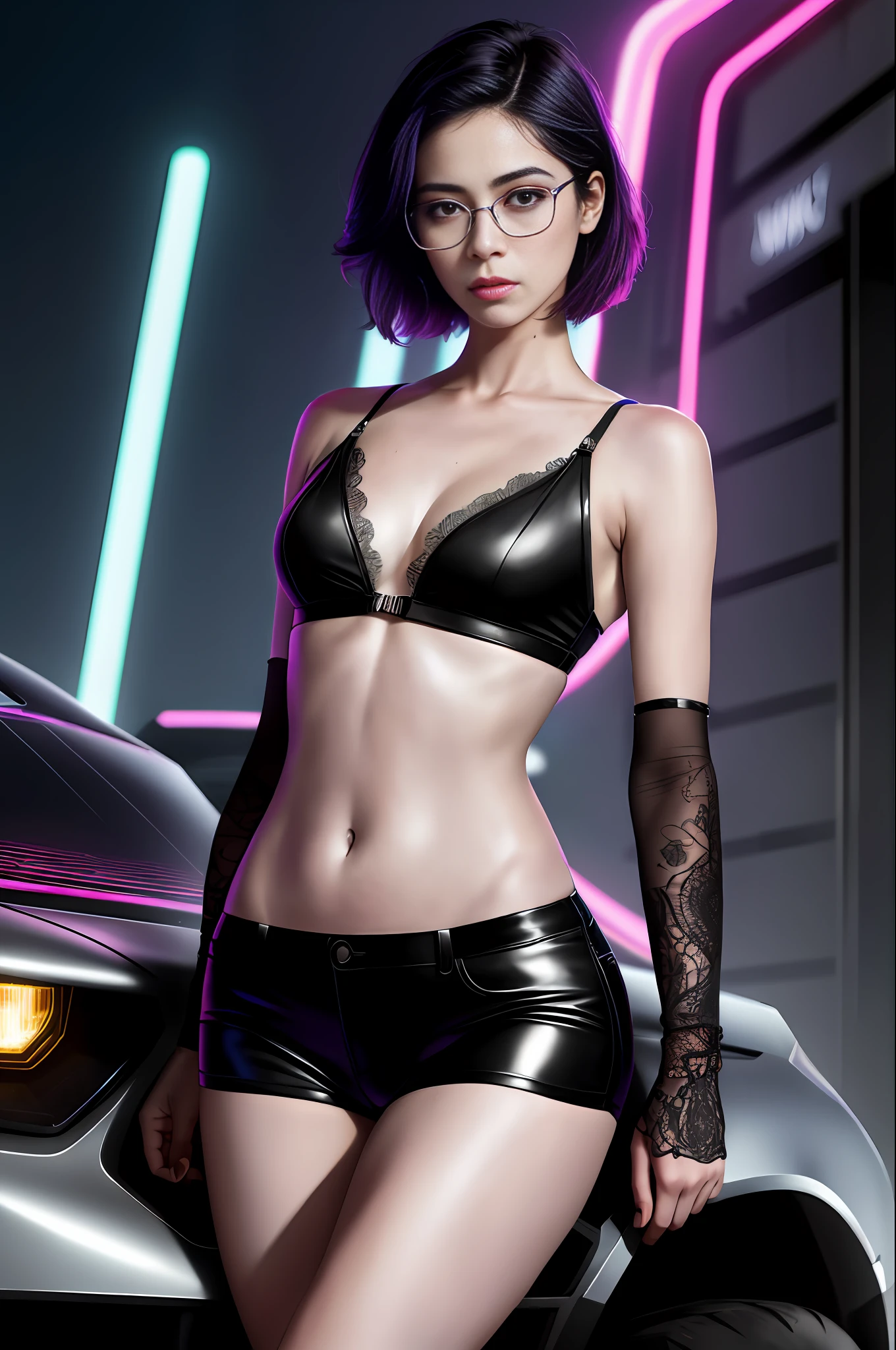 Rosa salazar, snthwve style, nvinkpunk punk woman, punk rock, roller derby, tank girl, gum, nervous, dangerous, high detailed, 8k, by jeremy mann, by sandra chevrier, by dave mckean and richard avedon and maciej kuciara, (a woman in sunglasses driving a car with a neon light, synthwave art style), cyberpunk vibe, retrowave vibes, cyberpunk art style, bright cyberpunk glow, synthwave art style, cyberpunk vibes, synthwave style, synthwave art, cyberpunk digital painting, by Liam Wong, retrowave art, by sciamano and kittew, (detailed beautiful and delicate face, detailed beautiful and delicate eyes, a perfect face proportion, highly detailed skin, best ratio with four fingers and a thumb, arms under the chest), no missing fingers, ((best quality)), ((masterpiece)), (detailed), seductive, ethereal beauty, (fantasy illustration: 1.3), enchanting look, captivating pose, supernatural charm, mystical sky, (Luis Royo:1.2), (Yoshitaka Amano:1.1), moonlit night, soft colors, (detailed cloud landscape:1.3), (high resolution:1.2), masterpiece, best quality, high quality, high definition, high quality texture, high quality shadow, high detail, beautiful detailed, finely detailed, extremely detailed cg, detailed texture, a realistic representation of the face, realistic, colorful, delicate, cinematic light, side lighting, Lens Flare, Ray tracing, sharp focus, (1girl, __focus__:1.3), (complex details, makeup, PureErosFace_V1:0.5), (beautiful and delicate face detailed, beautiful and delicate eyes detailed, a perfect face proportion, highly detailed skin, detailed skin, best ratio four fingers and a thumb, arms under the chest, medium large breasts, wide hips, flat belly, thin and thin, __fashion__, __hair__: 1.3), __location__, no hands, no more hands, no missing fingers