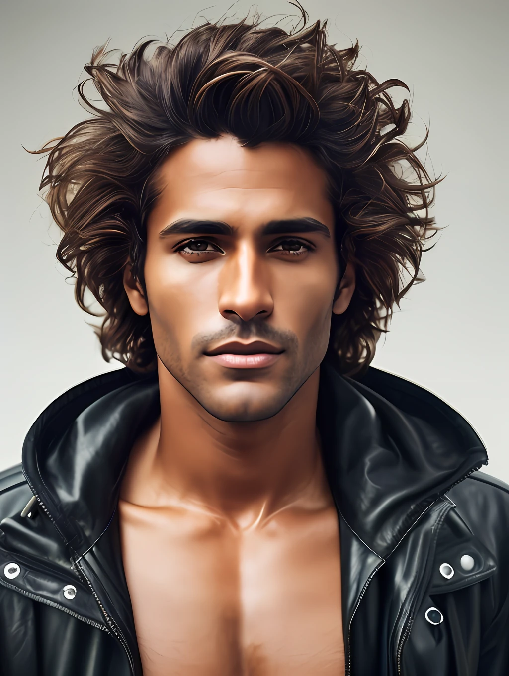 A photorealistic portrait of a stunningly handsome tanned Brazilian male supermodel with no make-up, extremely detailed light honey eyes, detailed symmetric realistic face, extremely detailed natural texture, peach fuzz, windy messy hair, masterpiece, absurdres, award winning photo by lee jeffries, nikon d850 film stock photograph, kodak portra 400 camera f1.6 lens, extremely detailed, amazing, fine detail, rich colors, hyper realistic lifelike texture, dramatic lighting, unrealengine, trending on artstation, cinestill 800 tungsten, looking at the viewer, photo realistic, RAW photo, TanvirTamim, high quality, highres, sharp focus, extremely detailed, cinematic lighting, 8k uhd,-imagine-