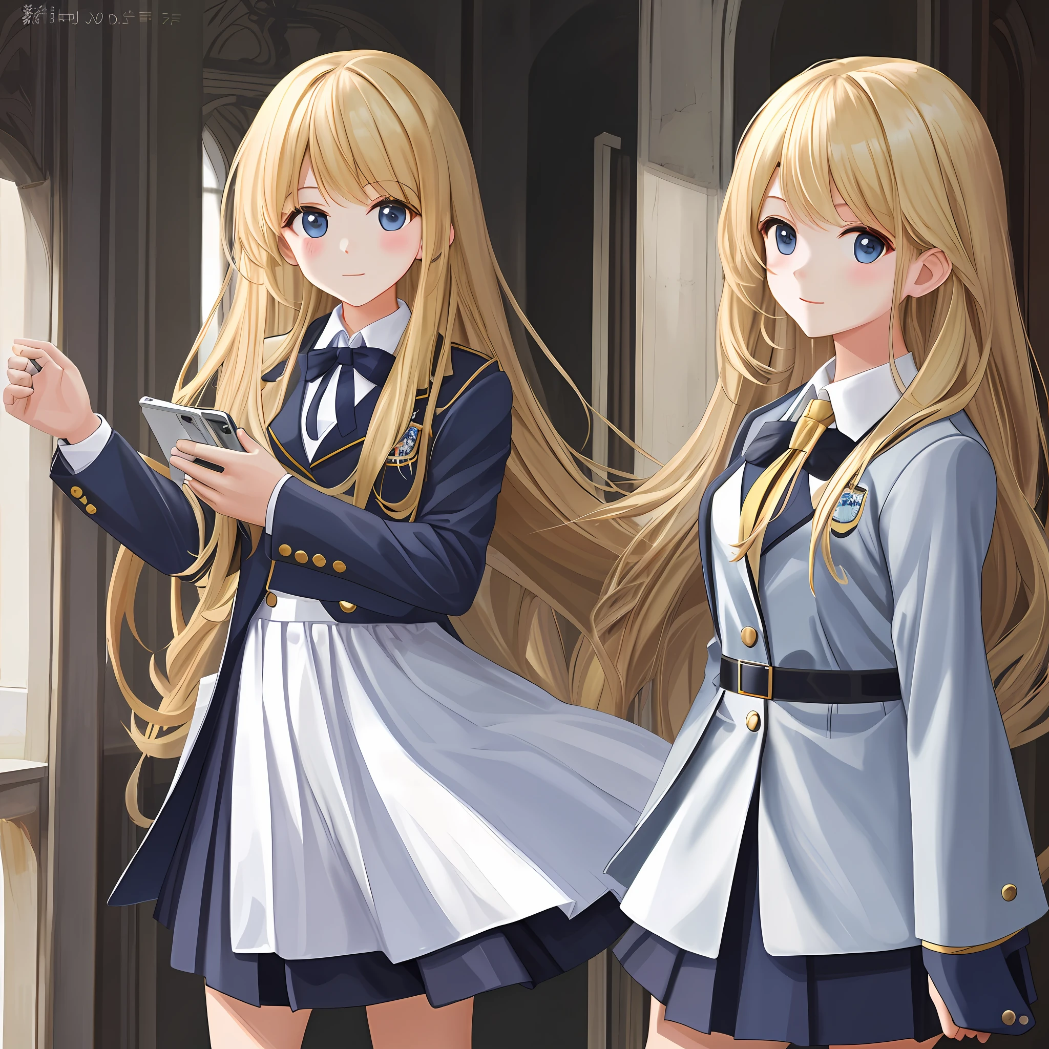 Girls Long Hair Blonde School Uniform Blazer Best Quality High Resolution Masterpiece Cute