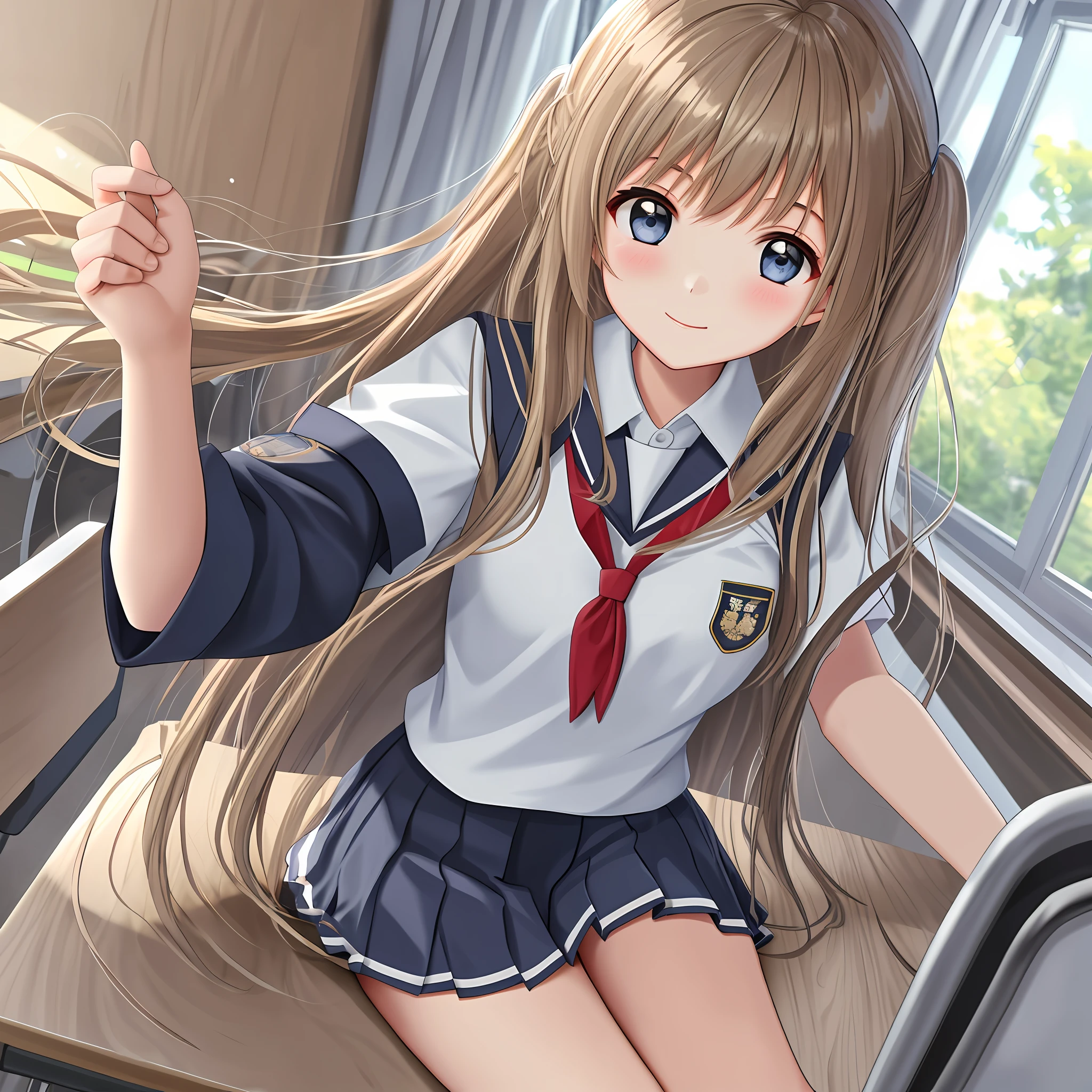 1 Girl Long Hair Uniform School Classroom