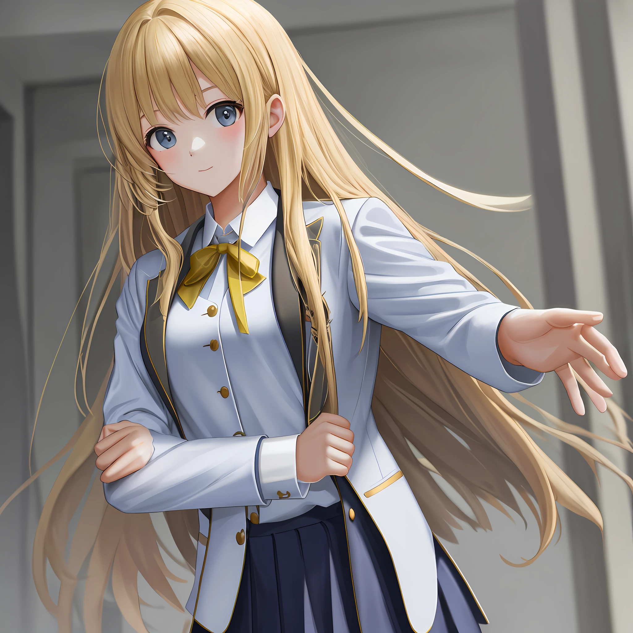 Girls Long Hair Blonde School Uniform Blazer Best Quality High Resolution Masterpiece Cute
