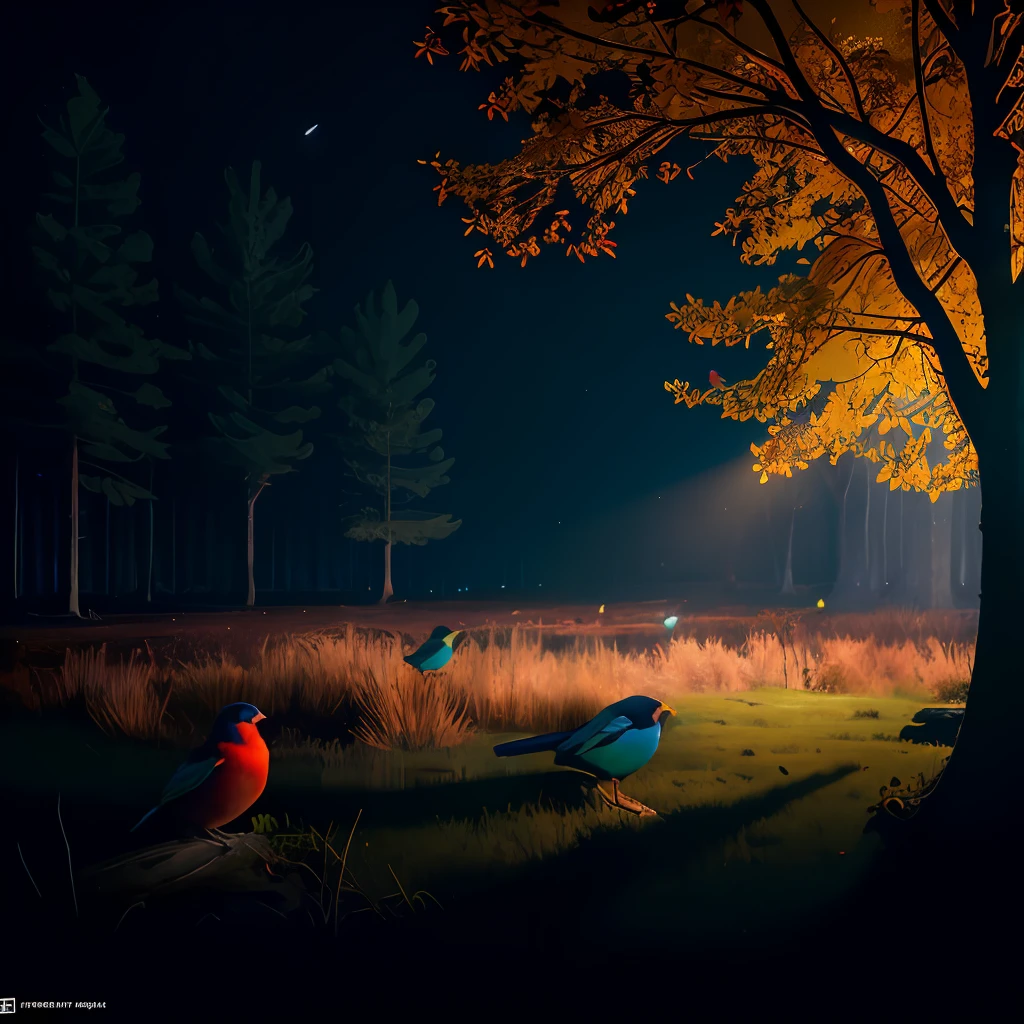 (((Colorful birds sitting on branches, dark mysterious forest, dramatic lights, dark photos, night))), Best Quality, Ultra High Resolution, (Realism: 1.4), High Resolution, Detailed, Original Photo, Sharp, by Lee Jeffries Nikon D850 Film Stock Photograph 4 Kodak Portra 400 Camera F1.6 Lens Rich Colors Hyper Realistic lifelike texture dramatic lighting unrealengine trending on artstation cinestill 800,, photorealistic, photo, masterpiece, realistic, realism, photorealism, high contrast, photorealistic Digital art trends on Artstation 8k HD High Definition