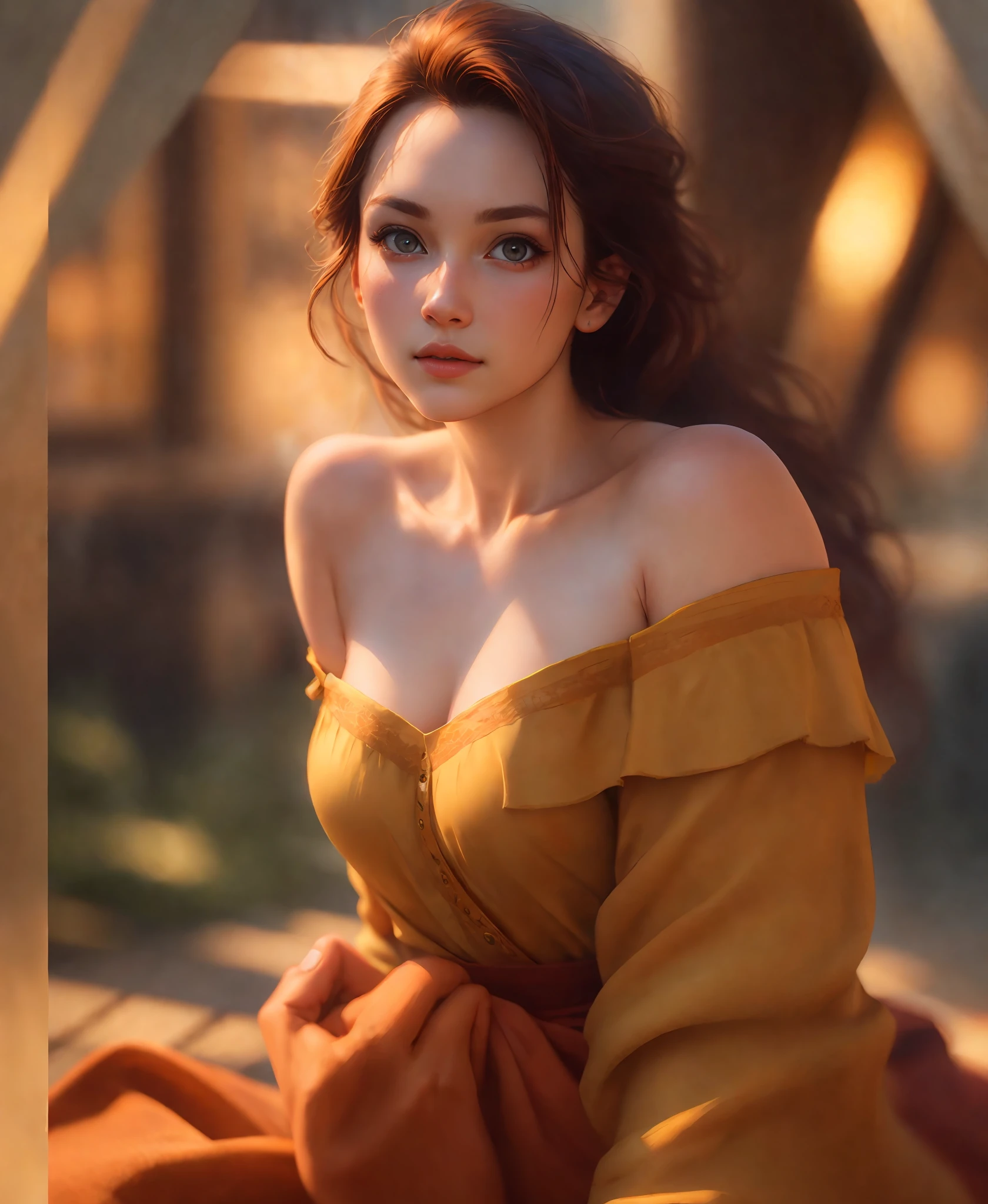 Best quality, masterpiece, ultra high res, (photorealistic:1.4), raw photo, 1girl, off shoulder, cinematic lighting