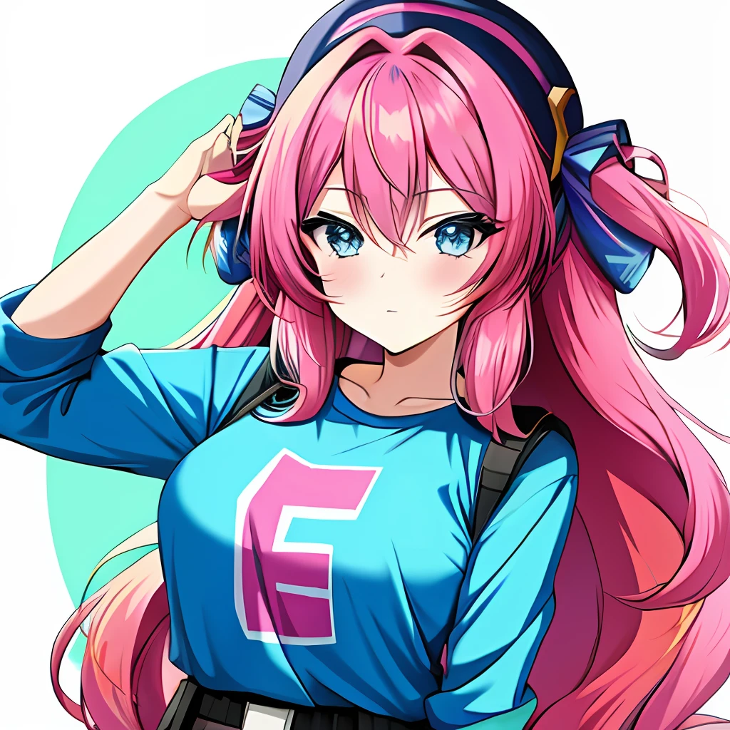 An anime girl. With various colors in the shirt.