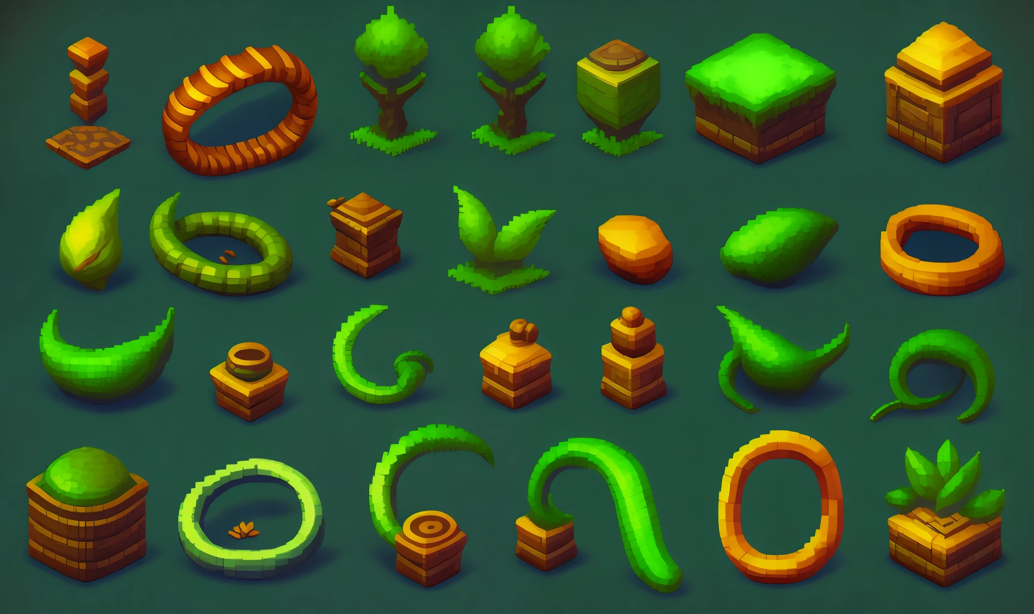 (good quality, sharp pixels) | (Retro game tileset, vintage style) | (looking for snake asset, set of mosaics) (Cobrinha Assets Game game)