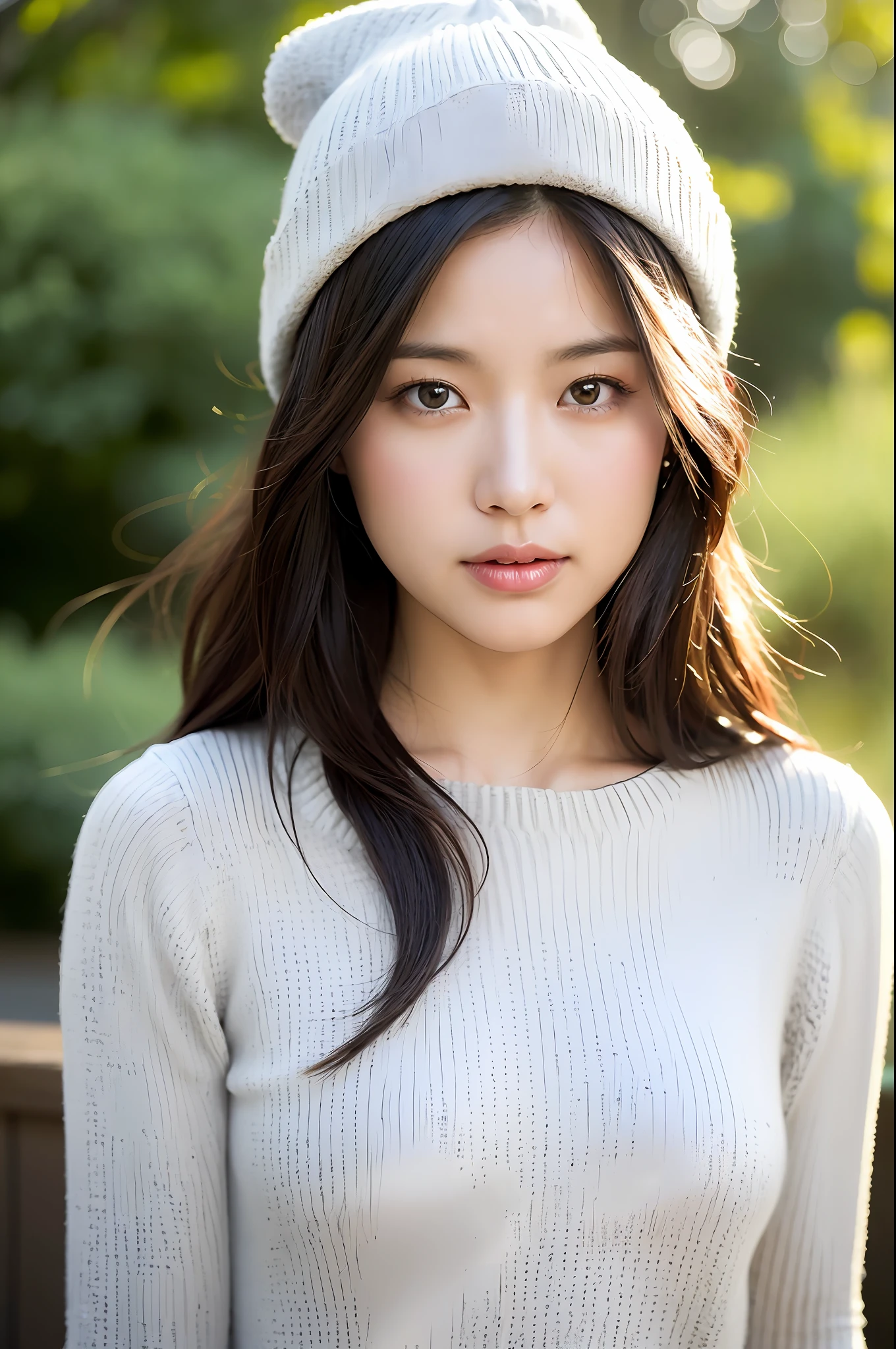 ( (8k: 1.27), highest quality, masterpiece, super high resolution: 1.2) Cute Japan woman photo (Beautiful: 1.1), (Beanie: 1.61) (Knit: 1.21) Intricate and elegant, fantasy, detail, geometric patterns by Greg Rutkowski and Alphonse Mucha, gradient lighting