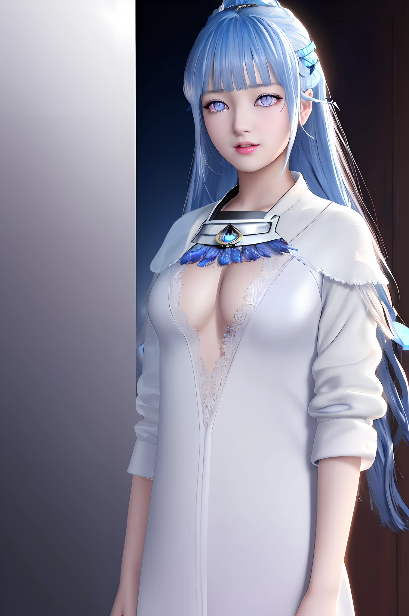(extremely detailed CG unity 8k wallpaper), the most beautiful artwork in the world, 1girl, upper body, (((white Iris))),(((white Pupils))),(((upper no clothes))), (((deep blue hair)))