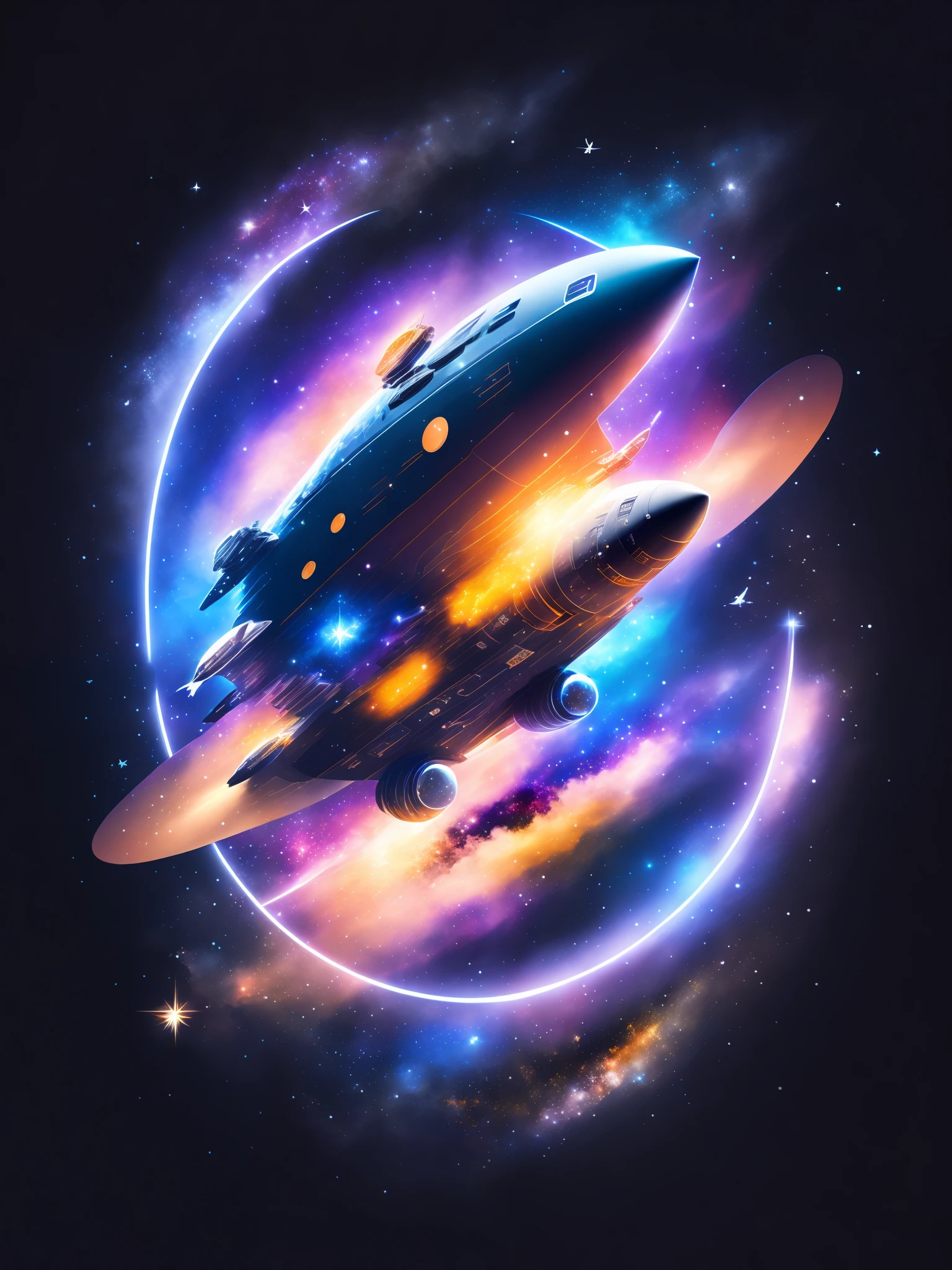 A spaceship in space, butterfly, milky way, star, black hole, t-shirt design, rzminjourney, vector art