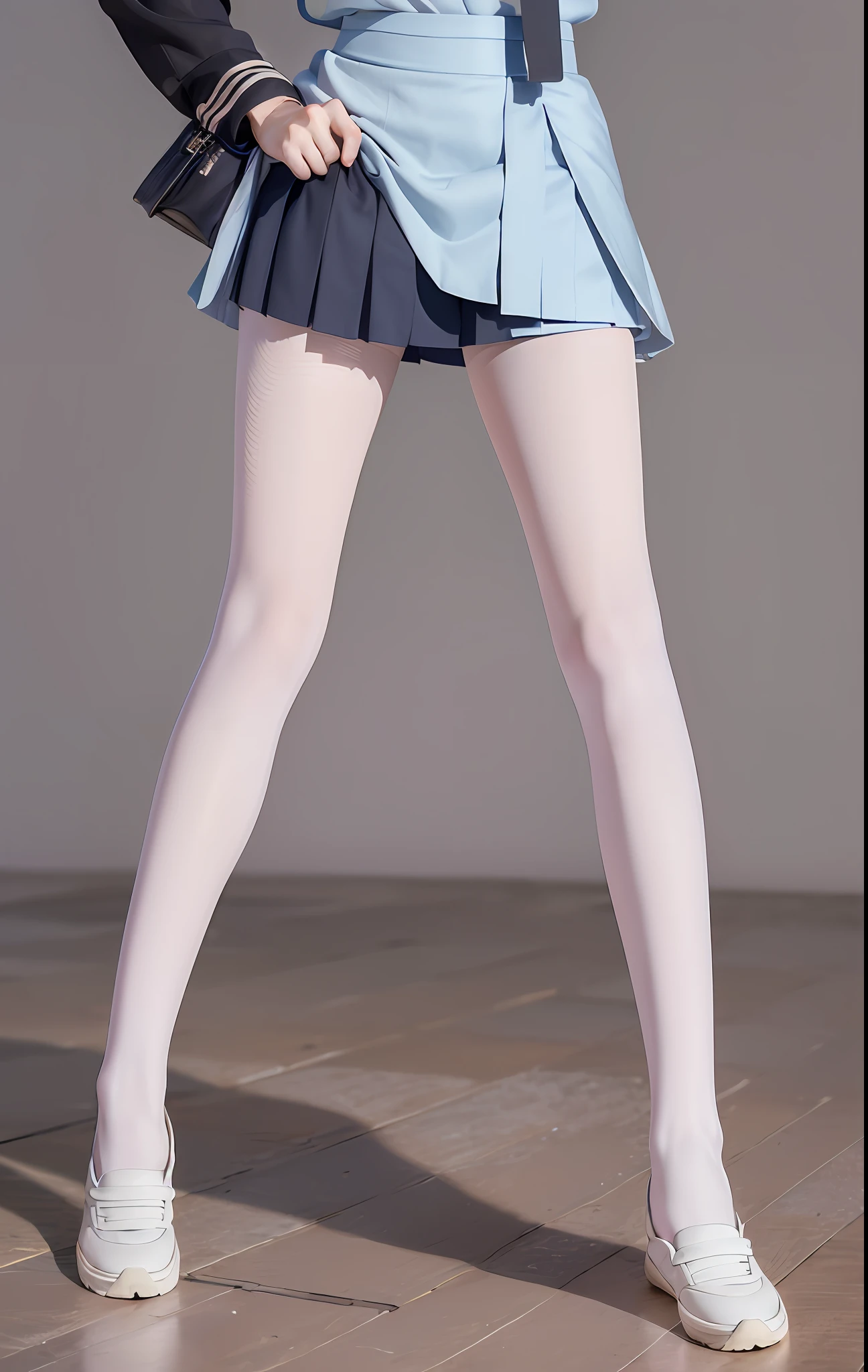 1girl, (8k, RAW photo, best quality, masterpiece:1.2), (realistic, realistic:1.37), solo, ultra-detailed, white pantyhose, long lens, beautiful background, japanese school uniform, full body, realistic eye and face details, natural skin texture, full body, (school: 1.4), sneakers, detailed face, movie lighting, realism, realistic background, realistic lighting, angular beauty, thin ankle, school background, gyaru, sports club, short hair, blonde dye, perfect body proportions, domineering posture, shy expression, earrings, sexy makeup ((show thighs)|( Show calves)), ((1girl))