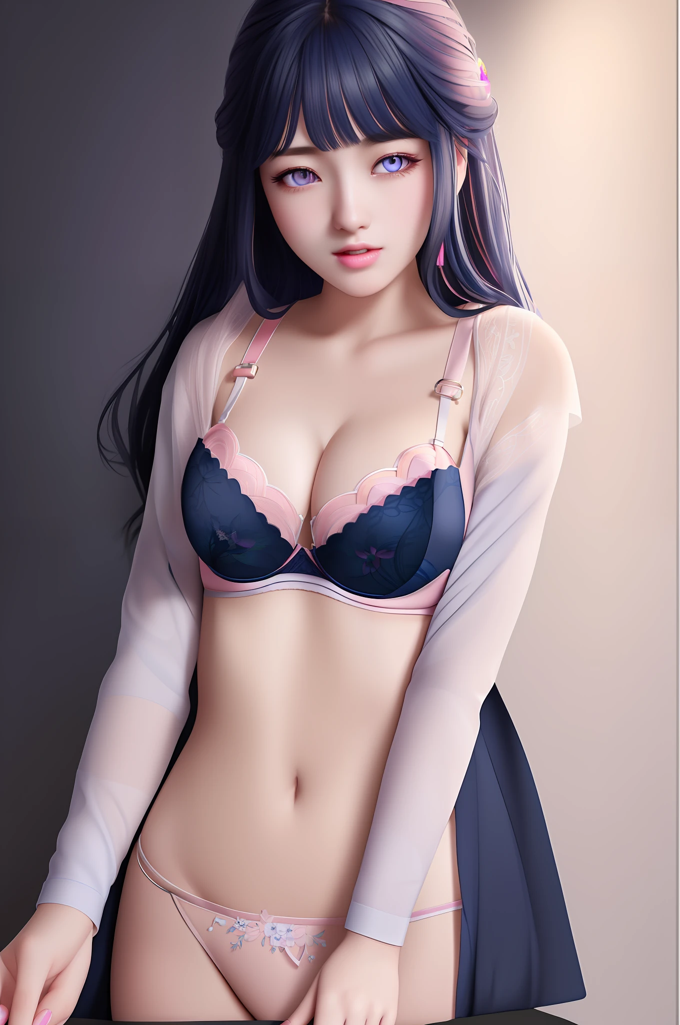 (extremely detailed CG unity 8k wallpaper), the most beautiful artwork in the world, 1girl, upper body, eyes closed, open mouth, moaning, naughty face, (((dark blue hair))), (((pink Bra))), (((white Iris))),(((white Pupils))),(((white Eyes))),(((white Lens)))